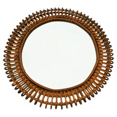Round rattan and bamboo mirror