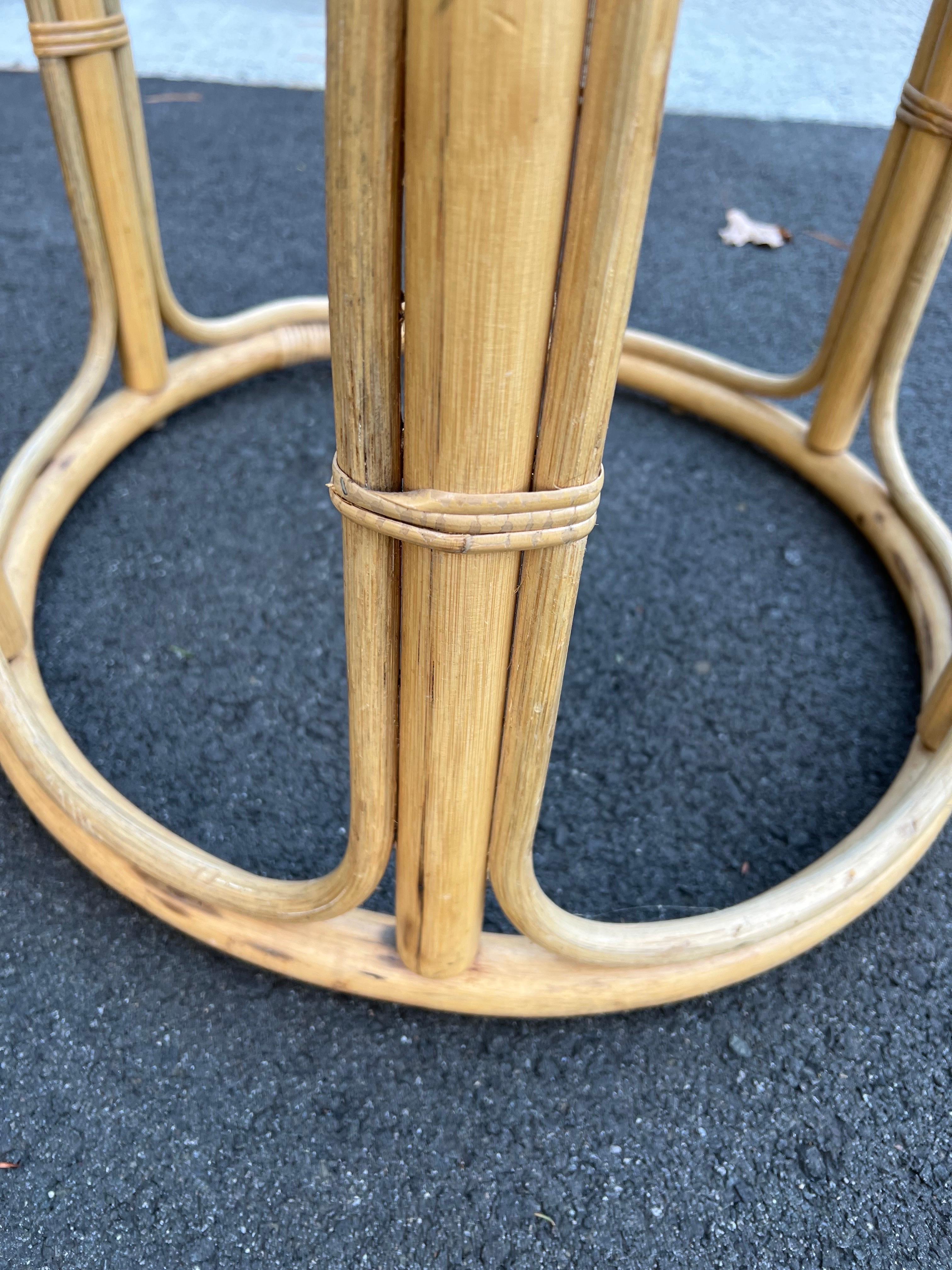 Round Rattan and Faux Bamboo Side Table 5