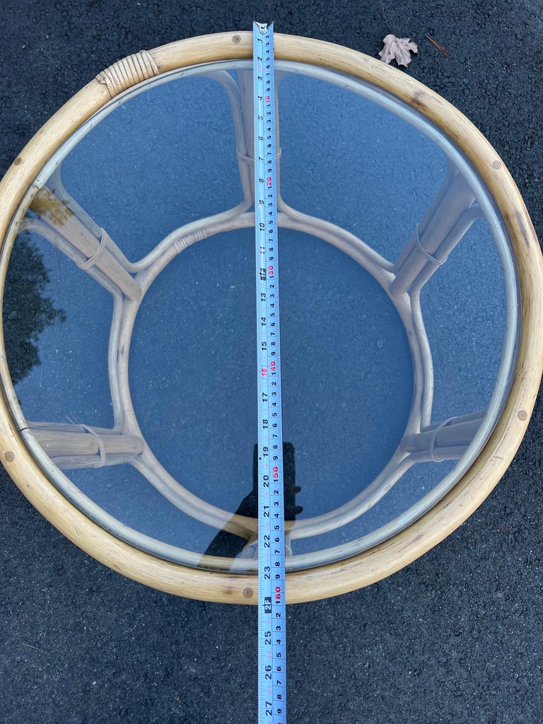 Round Rattan and Faux Bamboo Side Table For Sale at 1stDibs