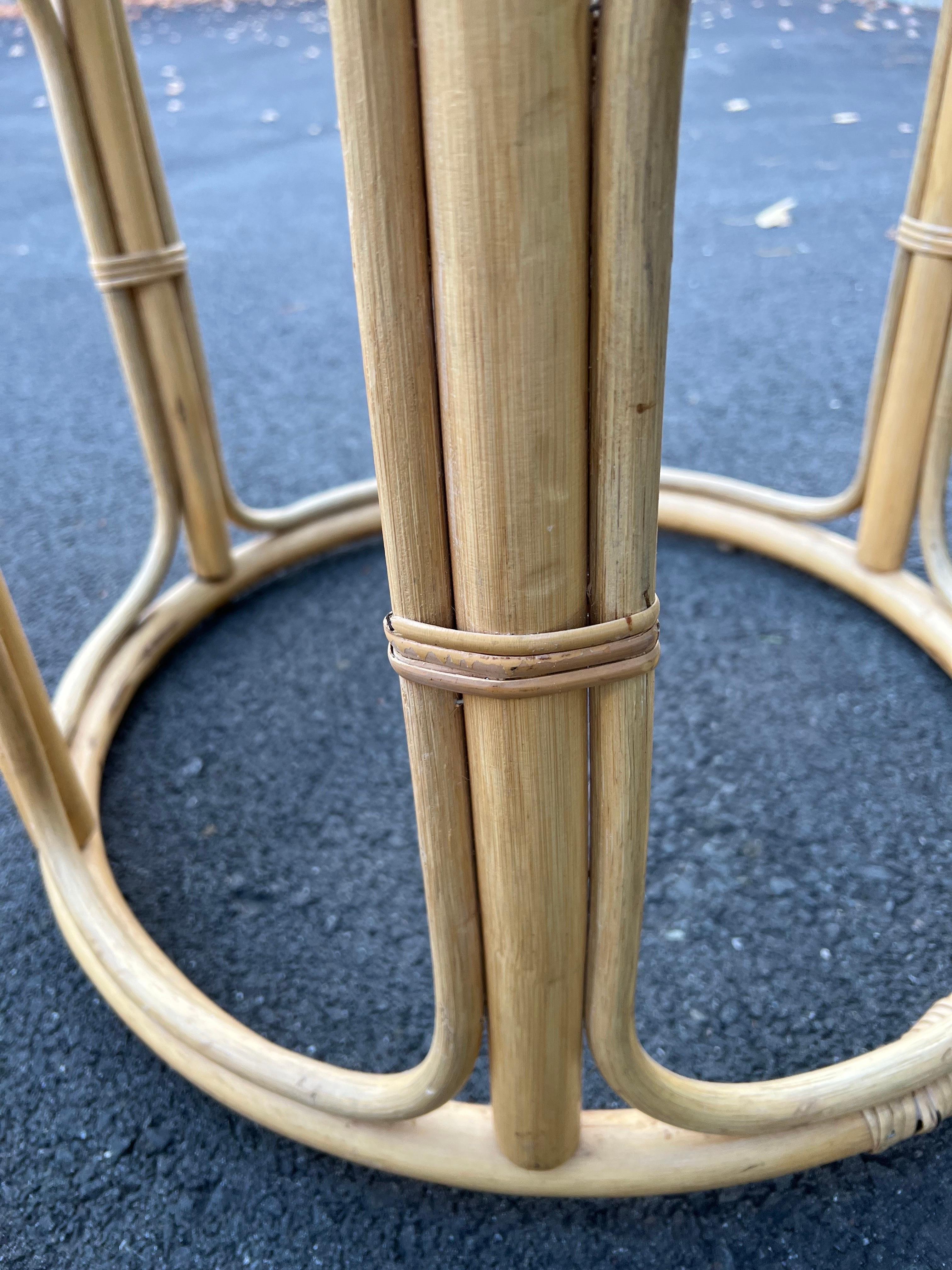 Round Rattan and Faux Bamboo Side Table 4