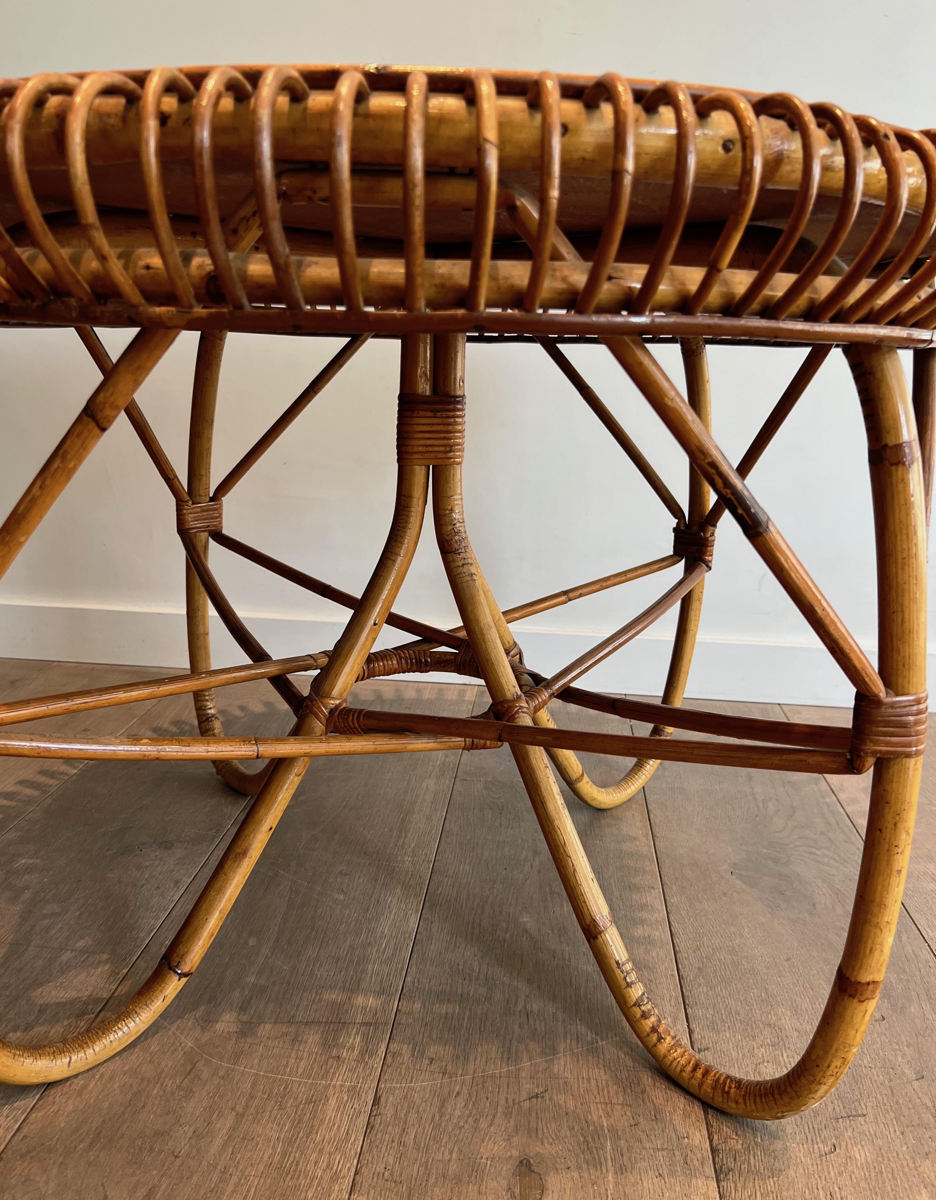 Round Rattan and Wood Coffee Table. Italian Work in the Style of Franco Albini For Sale 10