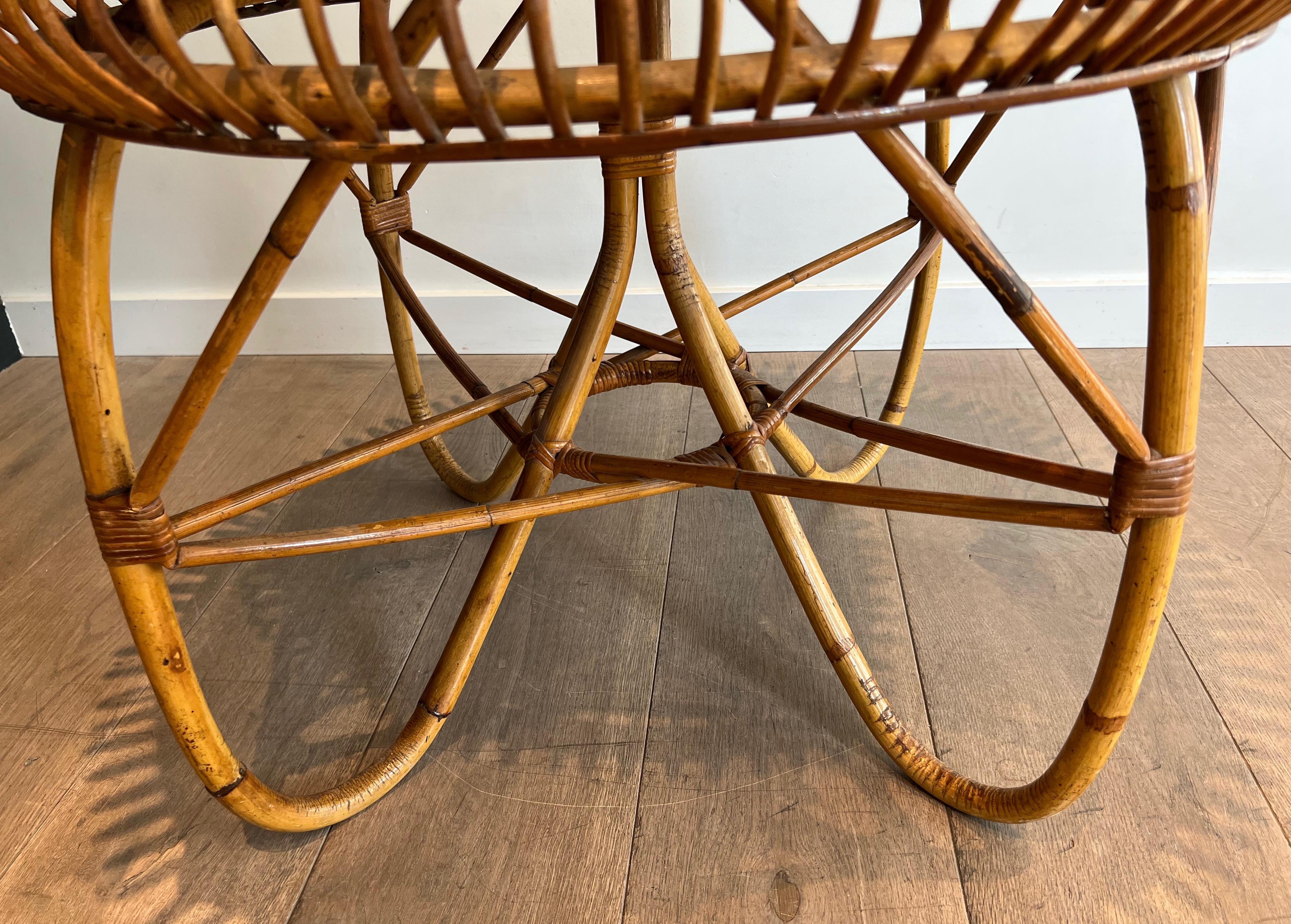 Round Rattan and Wood Coffee Table. Italian Work in the Style of Franco Albini For Sale 11
