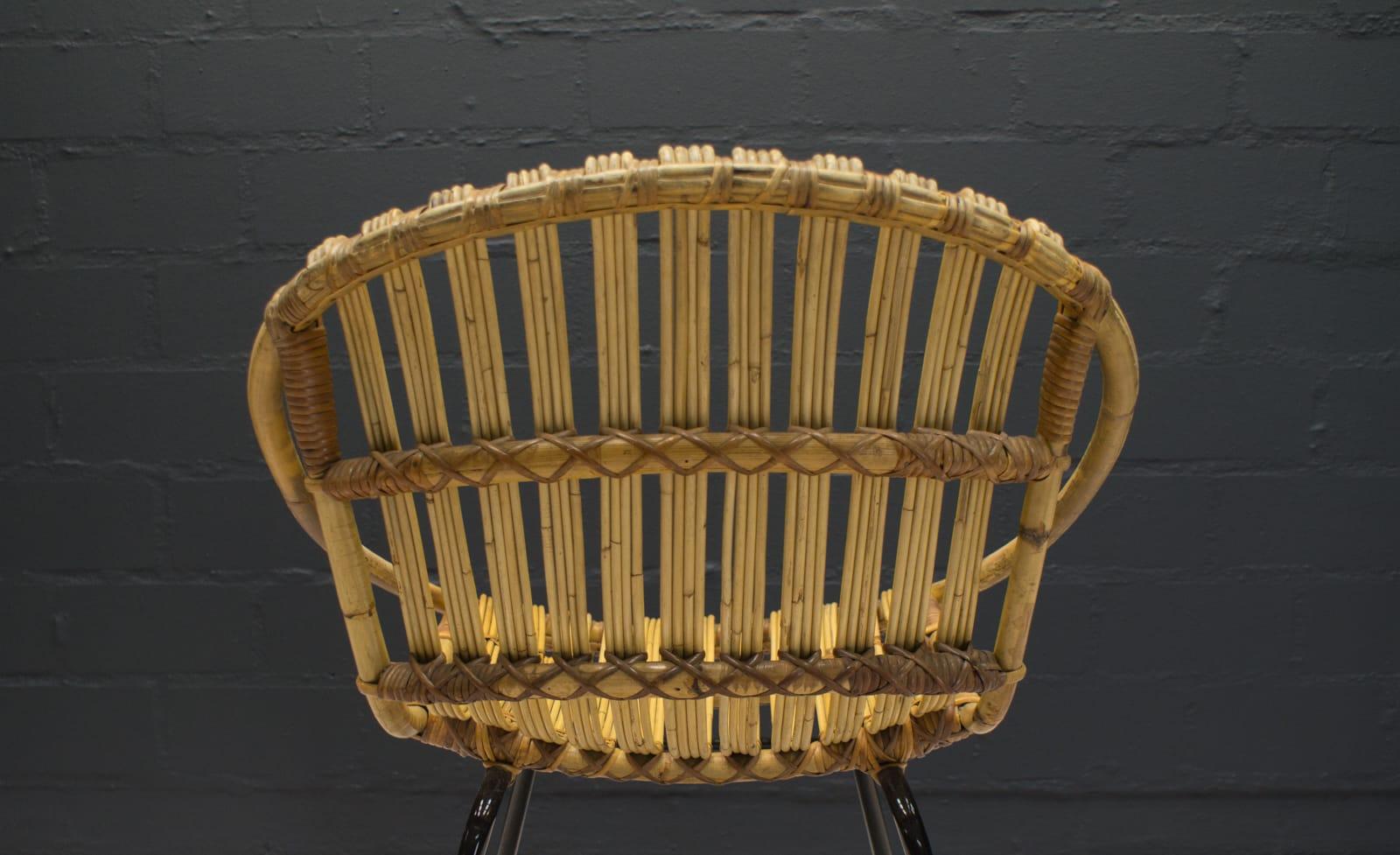 Round Rattan and Bamboo Armchair, Italy, 1950s 2