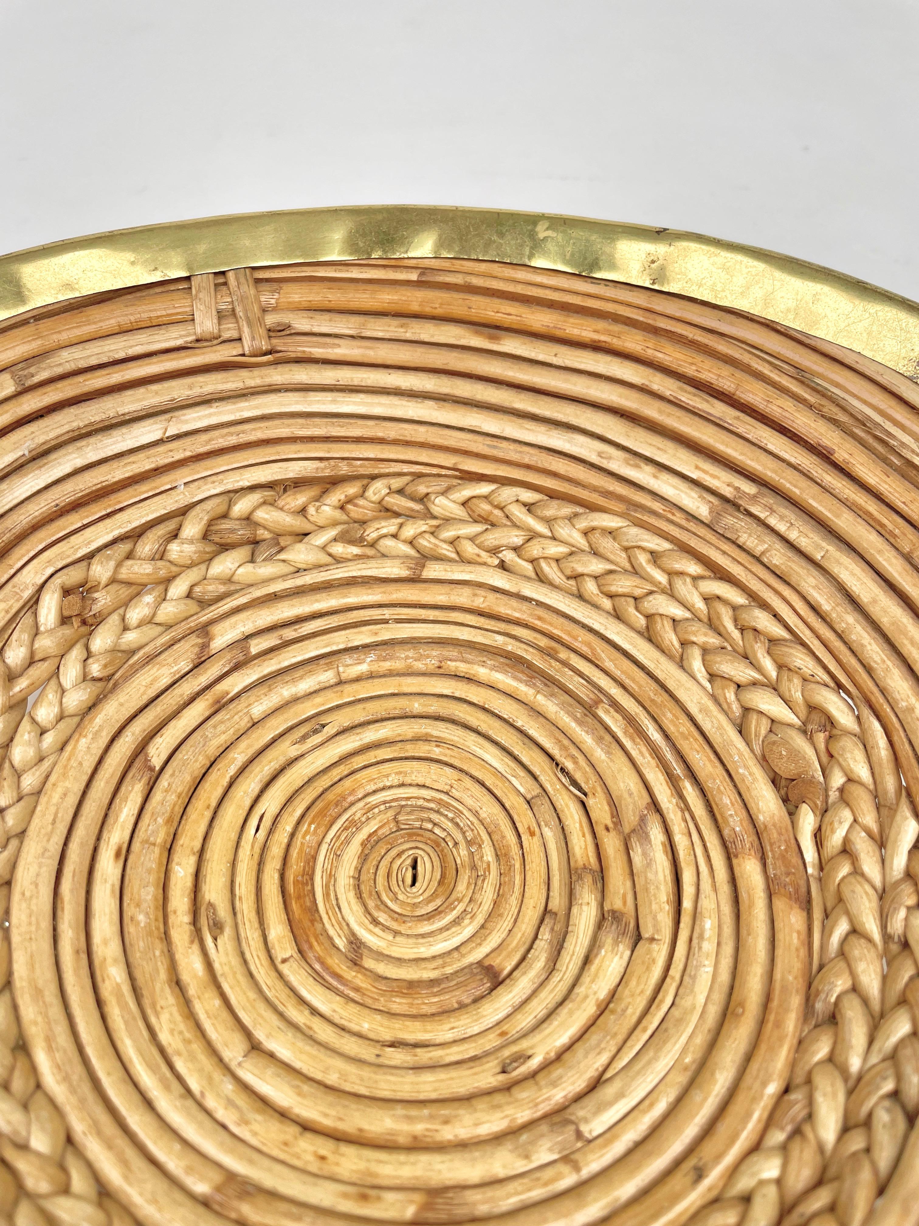 Round Rattan & Brass Plate Centerpiece, Italy, 1970s For Sale 2