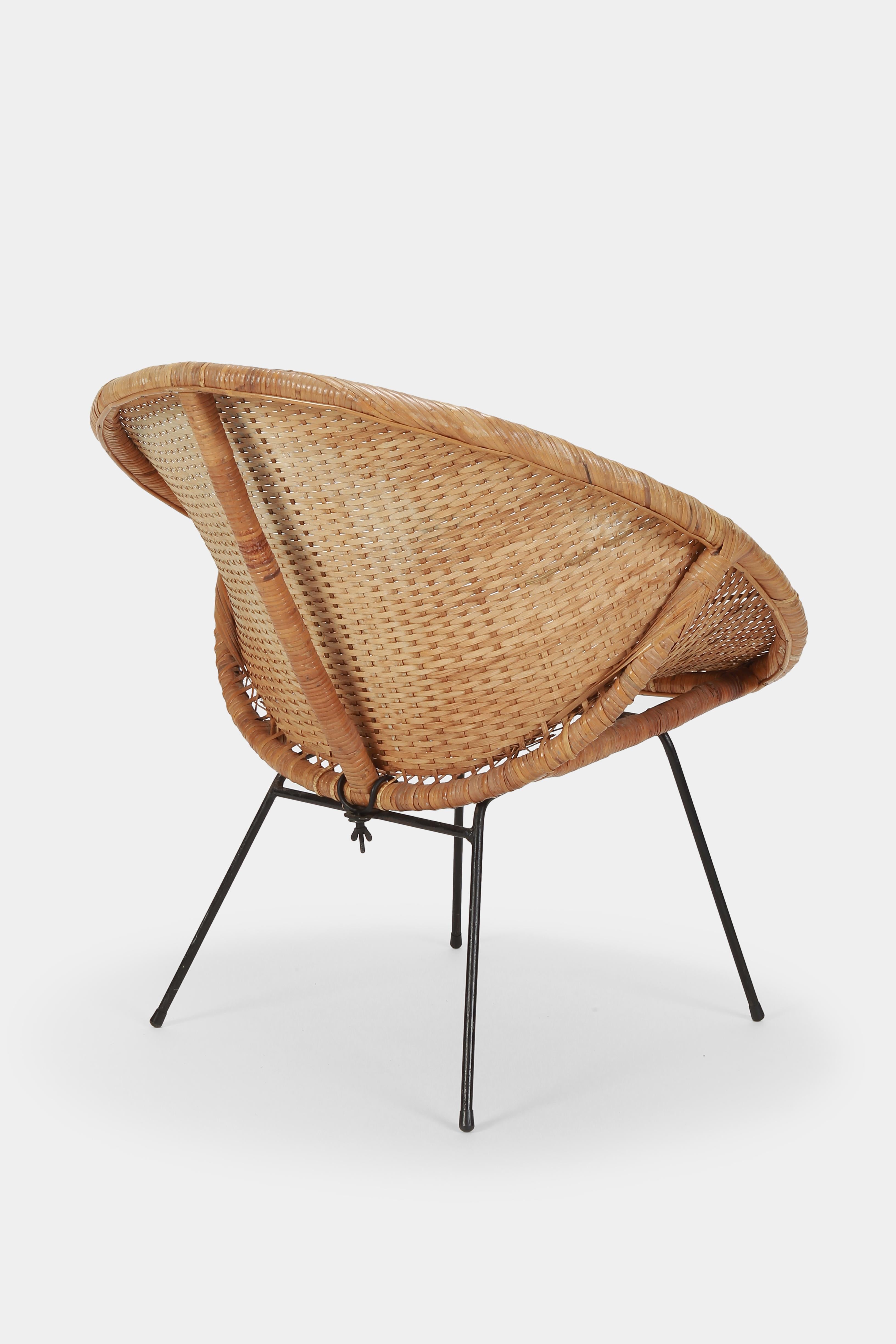 French Round Rattan Circle Chair, 1950s