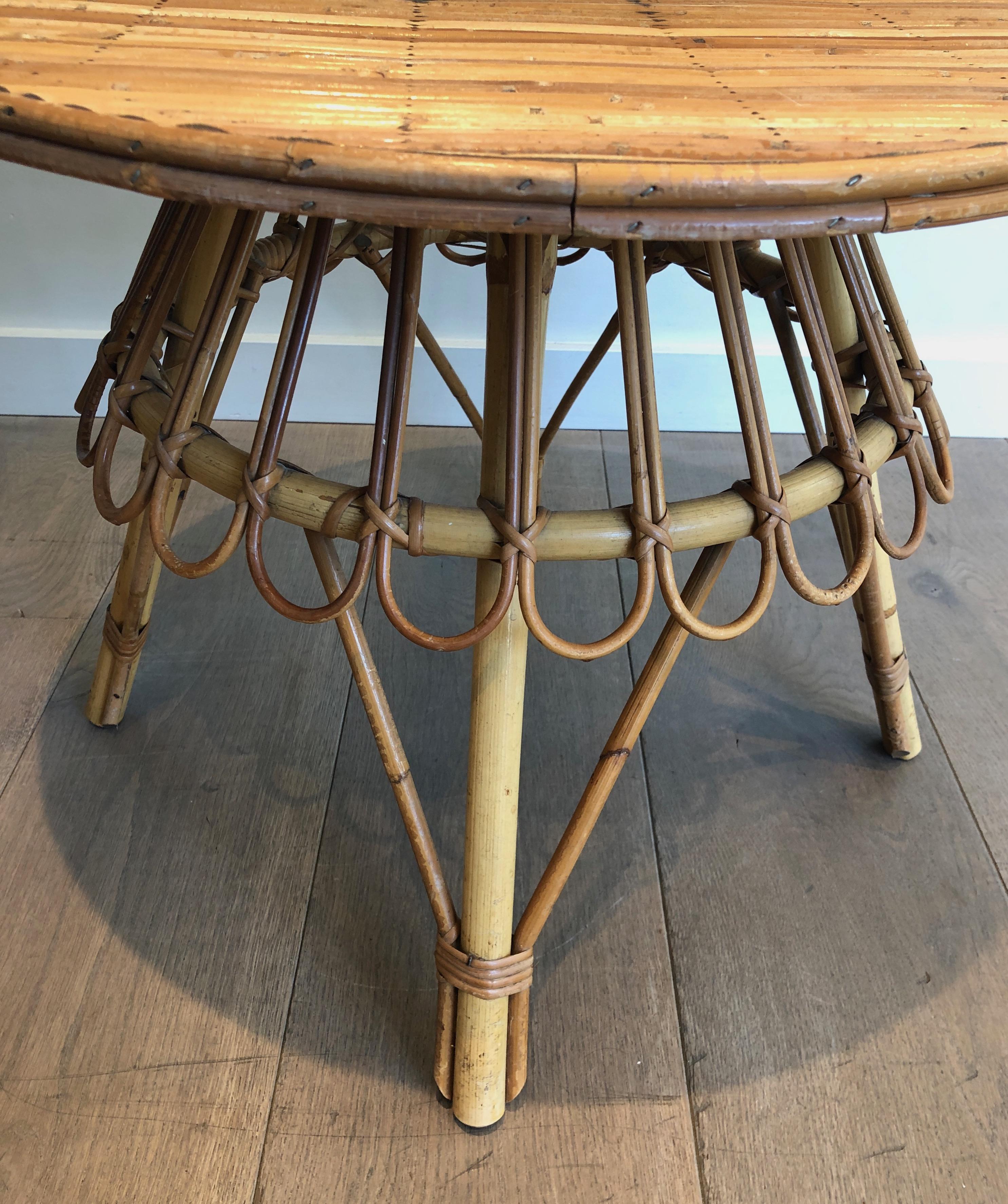 Round Rattan Coffee Table Attributed to Audoux Minet. French Work, Circa 1950 5