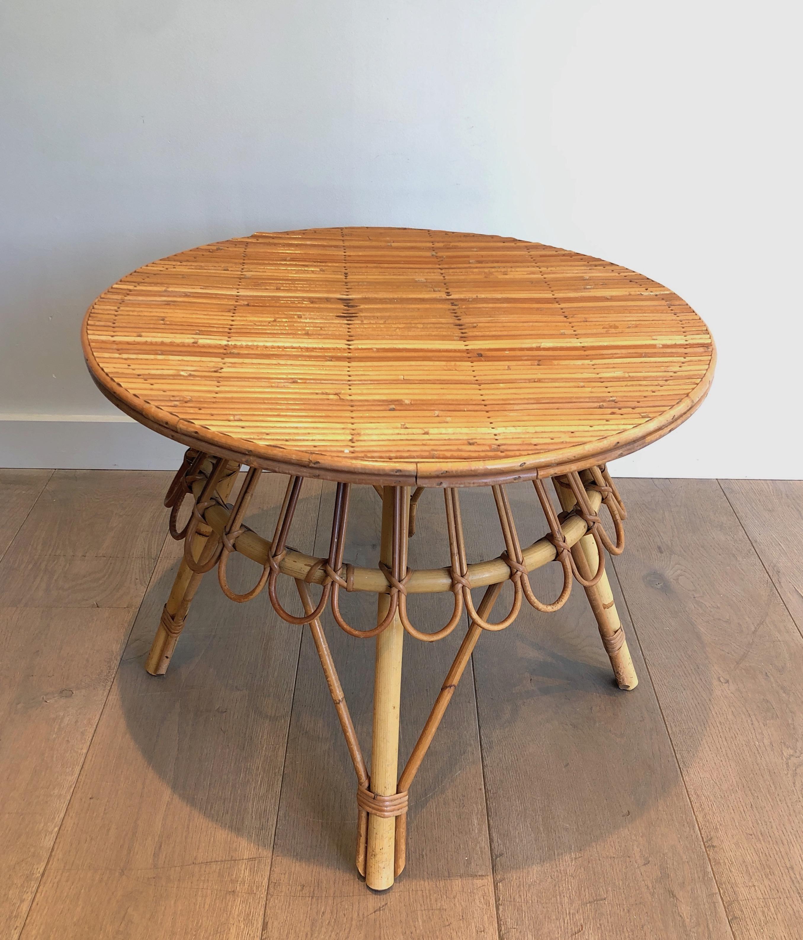 Round Rattan Coffee Table Attributed to Audoux Minet. French Work, Circa 1950 6