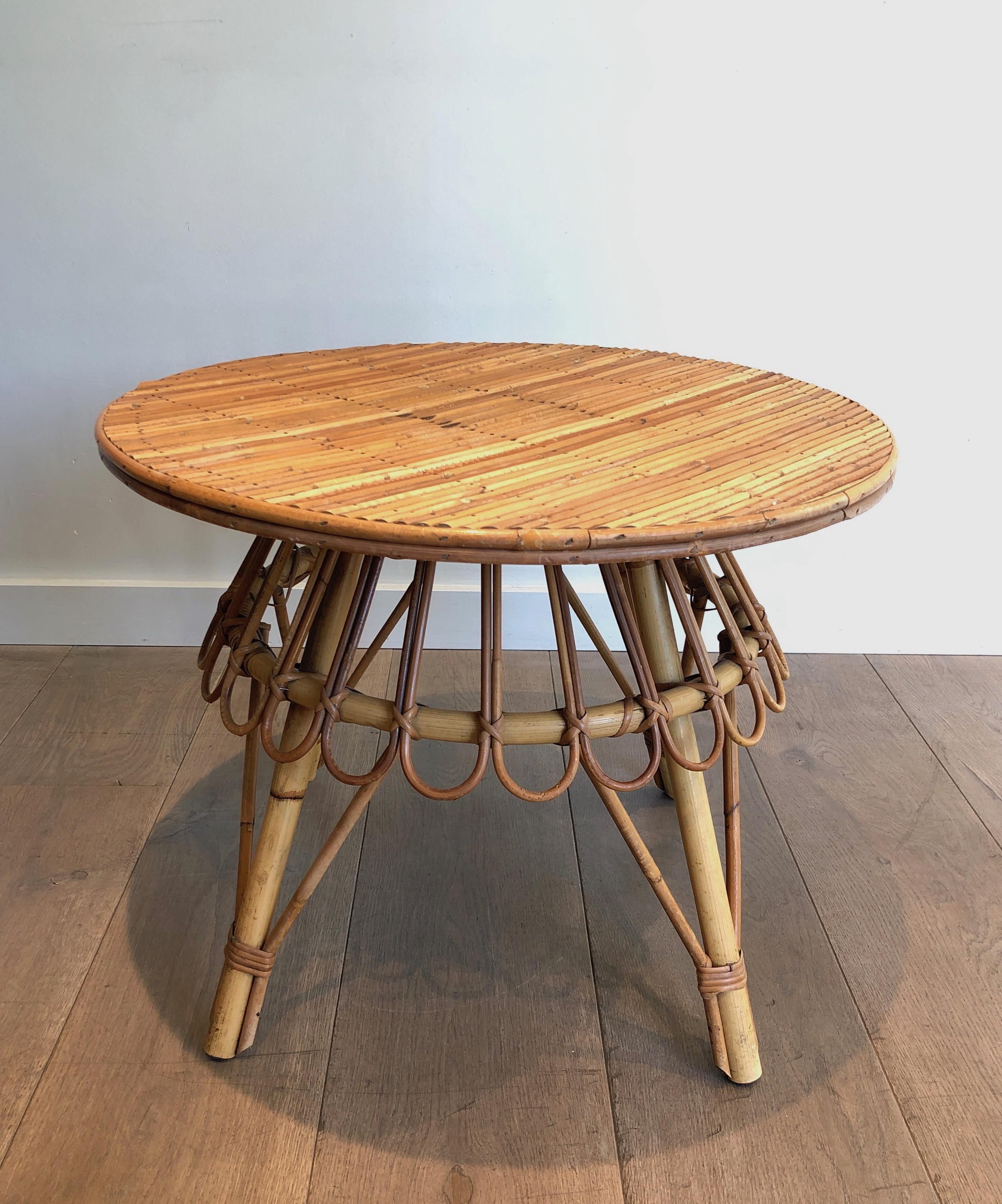 Round Rattan Coffee Table Attributed to Audoux Minet. French Work, Circa 1950 7