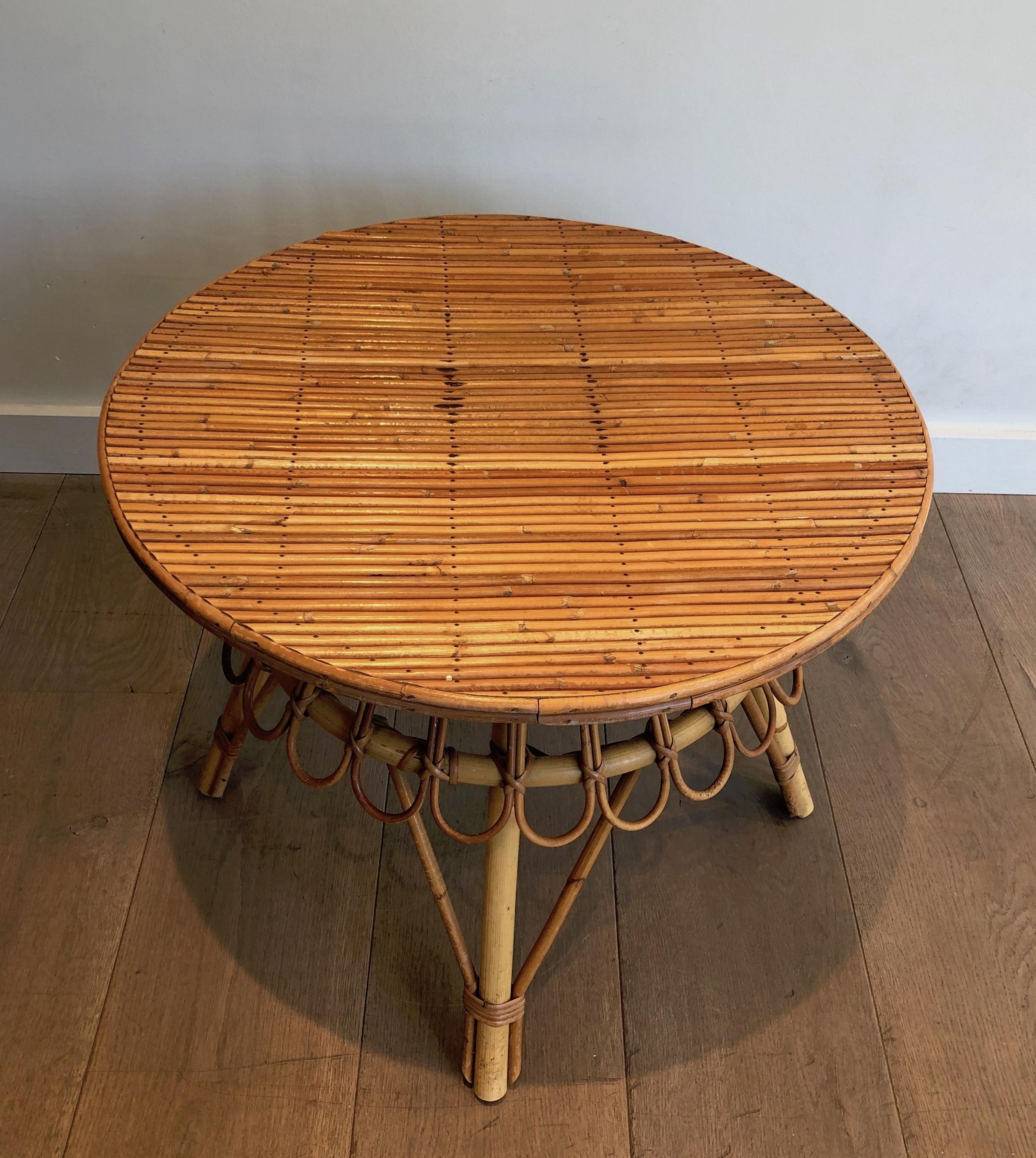 Round Rattan Coffee Table Attributed to Audoux Minet. French Work, Circa 1950 11