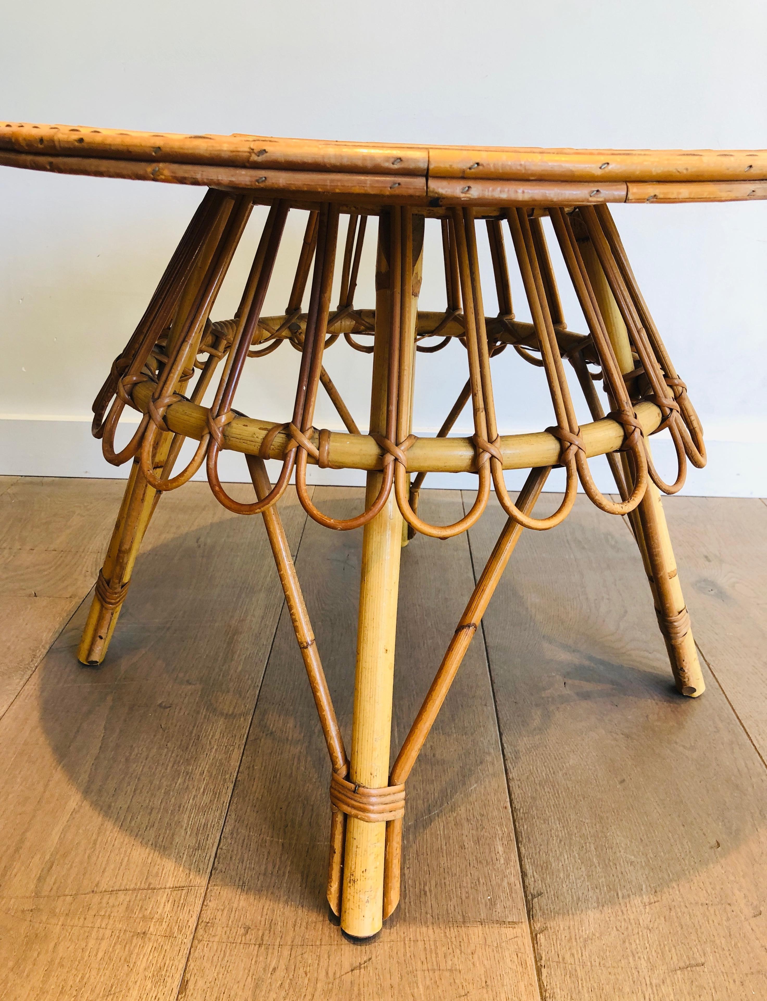 Round Rattan Coffee Table Attributed to Audoux Minet. French Work, Circa 1950 4
