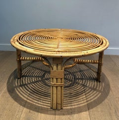 Round rattan coffee table. French work. Circa 1970