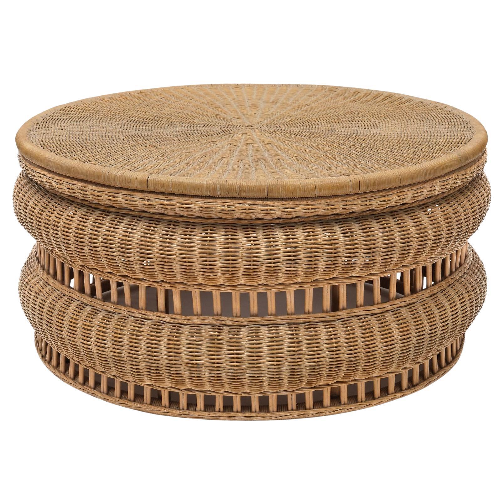 Round Rattan Coffee Table, Tambour, by Bunny Williams Home For Sale