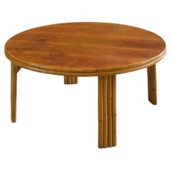 Round Rattan Coffee Table with Walnut Wood Top