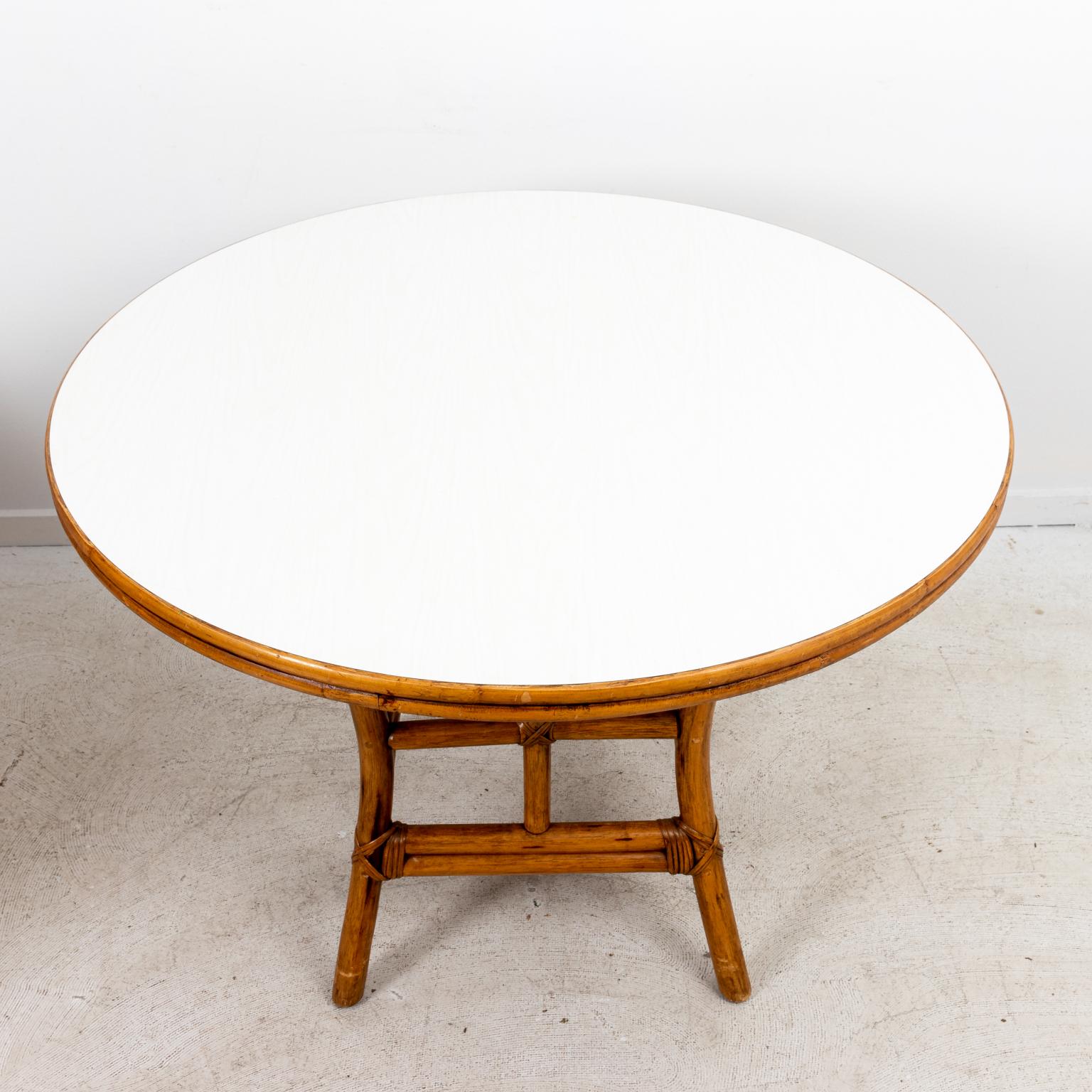 Mid-Century Modern Round Rattan Dining Table