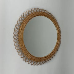 Round Rattan Hand Woven Wall Mirror, Sweden 1950s