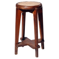 Round Rattan High Stool by Pierre Jeanneret for Chandigarh, India, Circa 1965-66