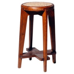 Round Rattan High Stool by Pierre Jeanneret for Chandigarh, India, Circa 1965-66