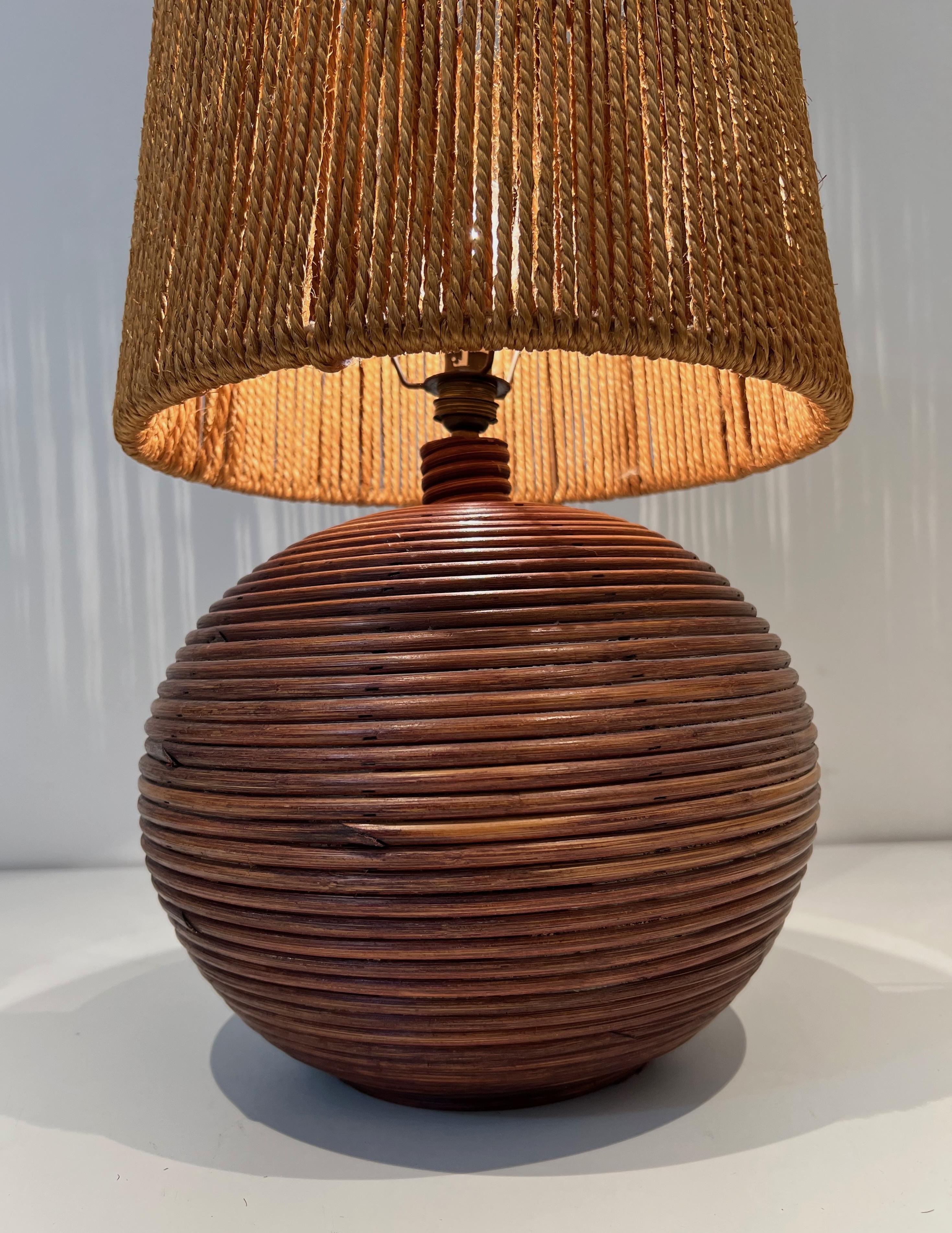 Round Rattan Lamp with Rope Lampshade in the Style of Adrien Adoux Frida Minet For Sale 4
