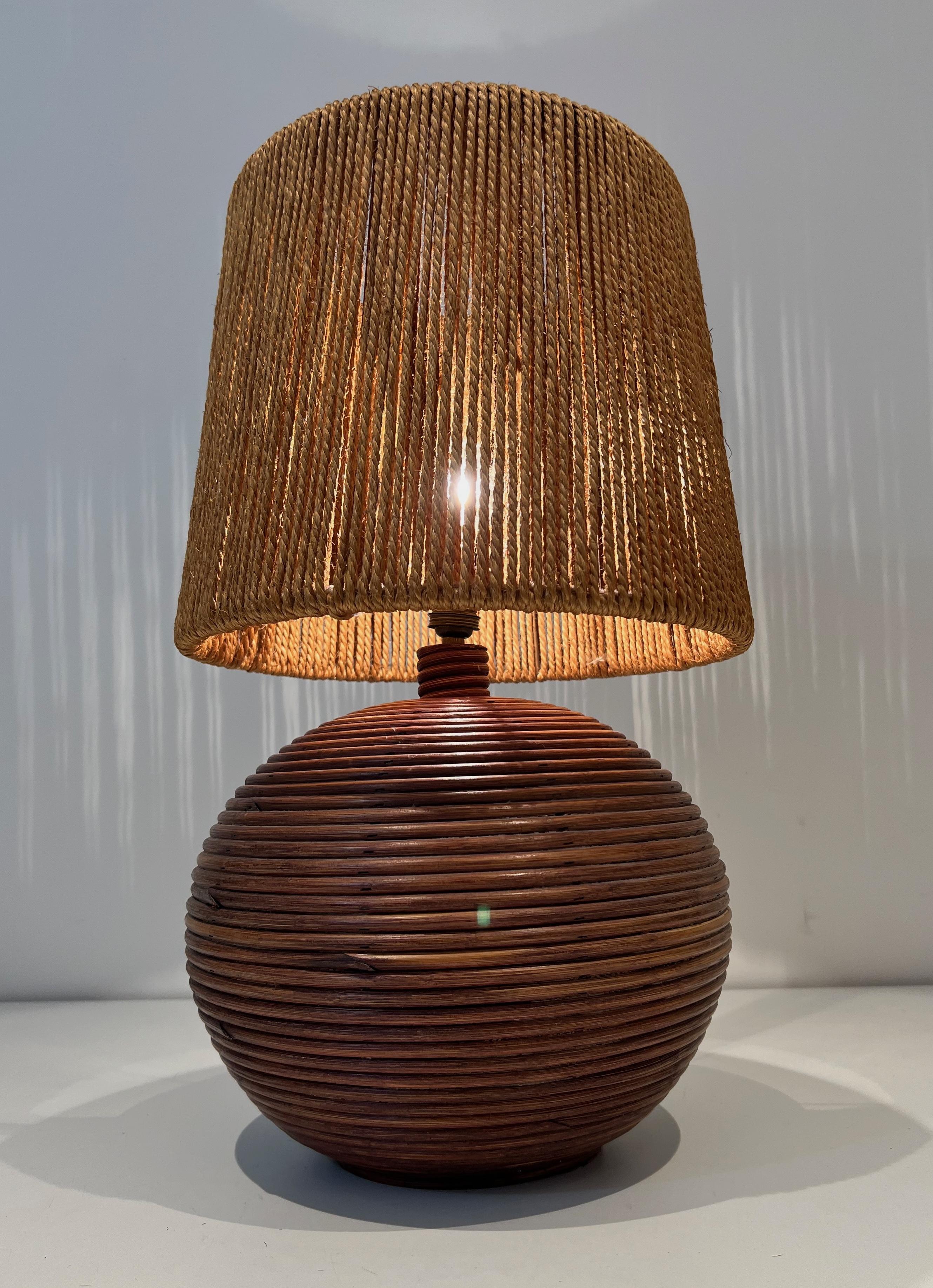 Round Rattan Lamp with Rope Lampshade in the Style of Adrien Adoux Frida Minet For Sale 5