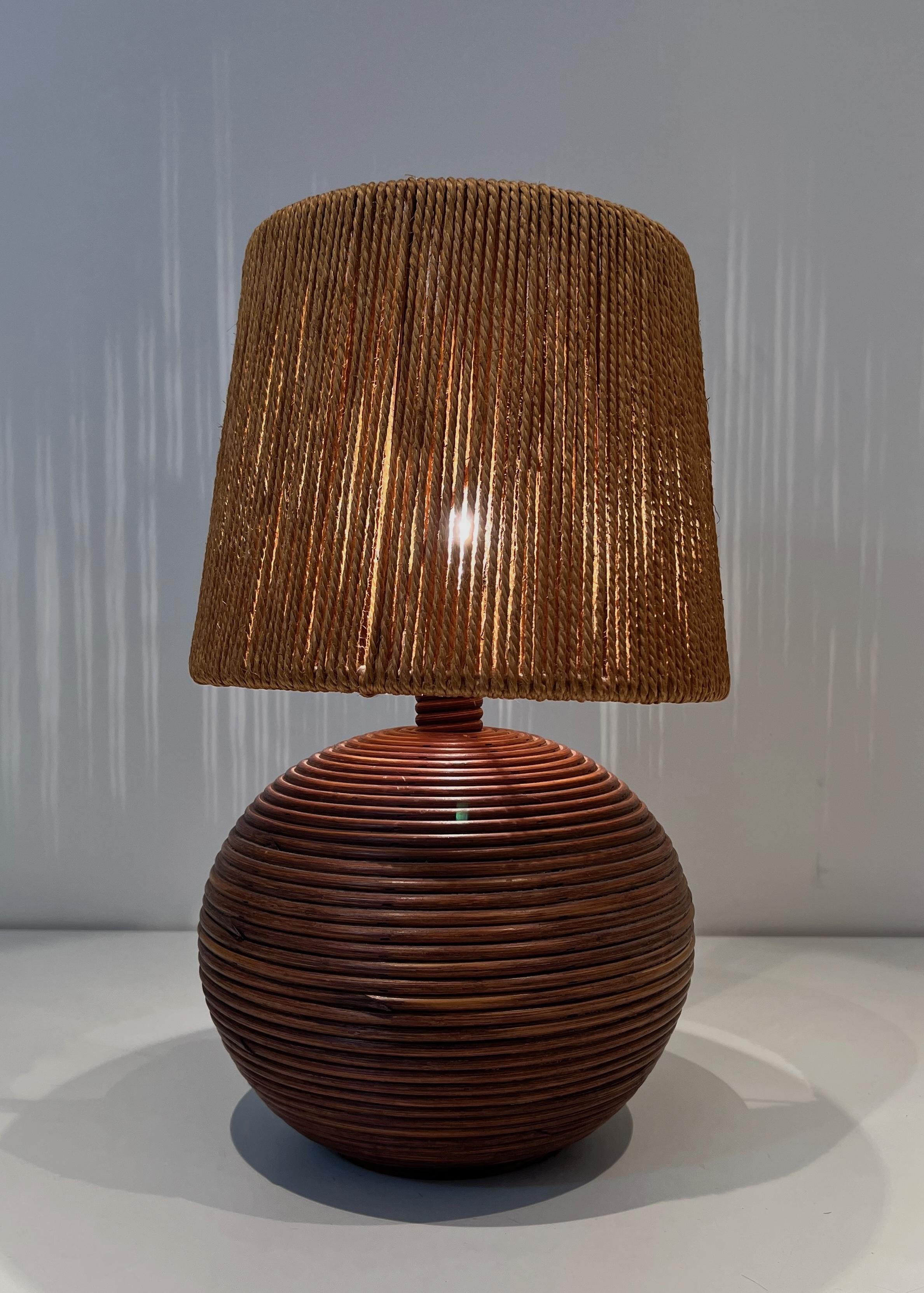 Round Rattan Lamp with Rope Lampshade in the Style of Adrien Adoux Frida Minet For Sale 7