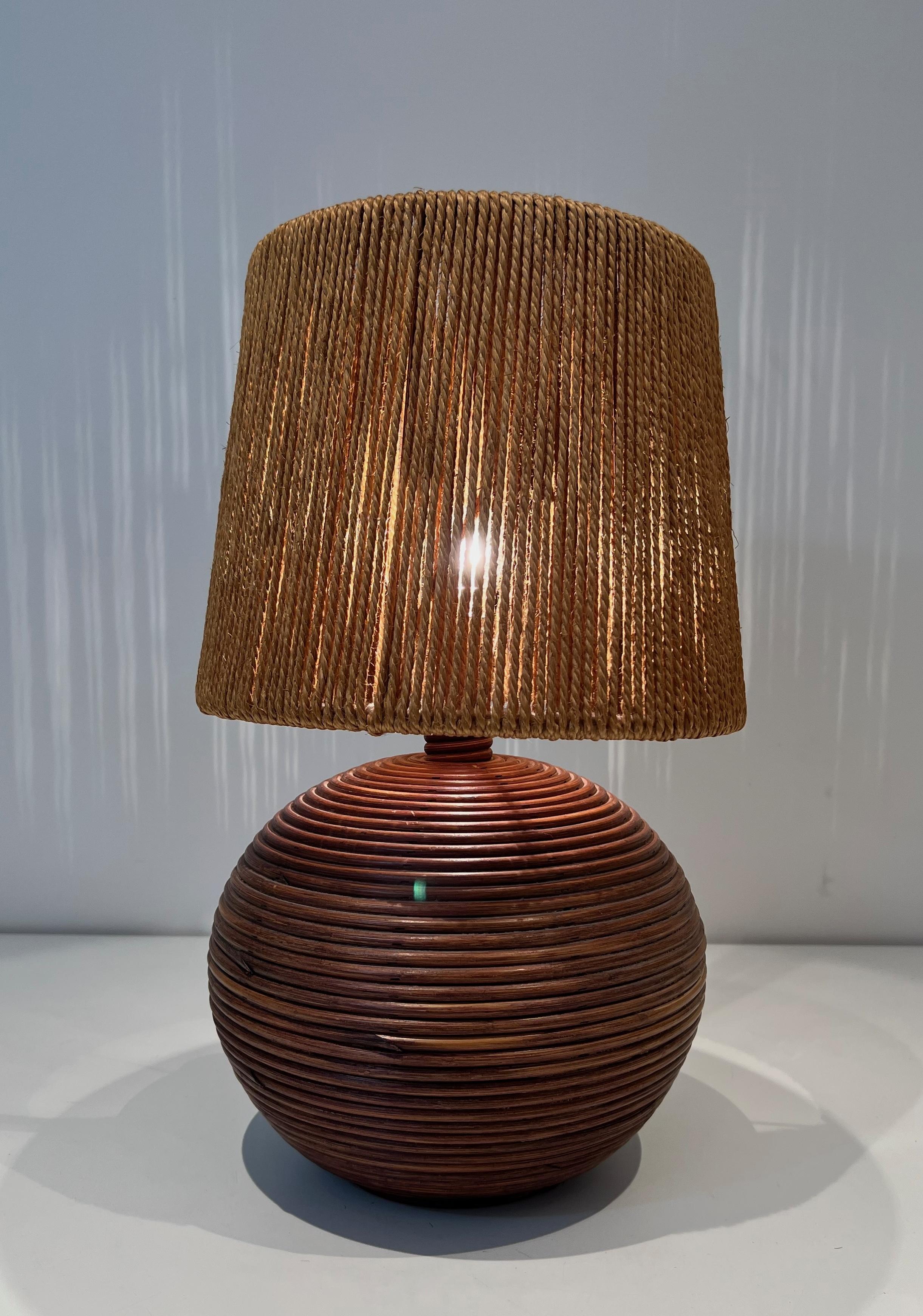 Round Rattan Lamp with Rope Lampshade in the Style of Adrien Adoux Frida Minet For Sale 8
