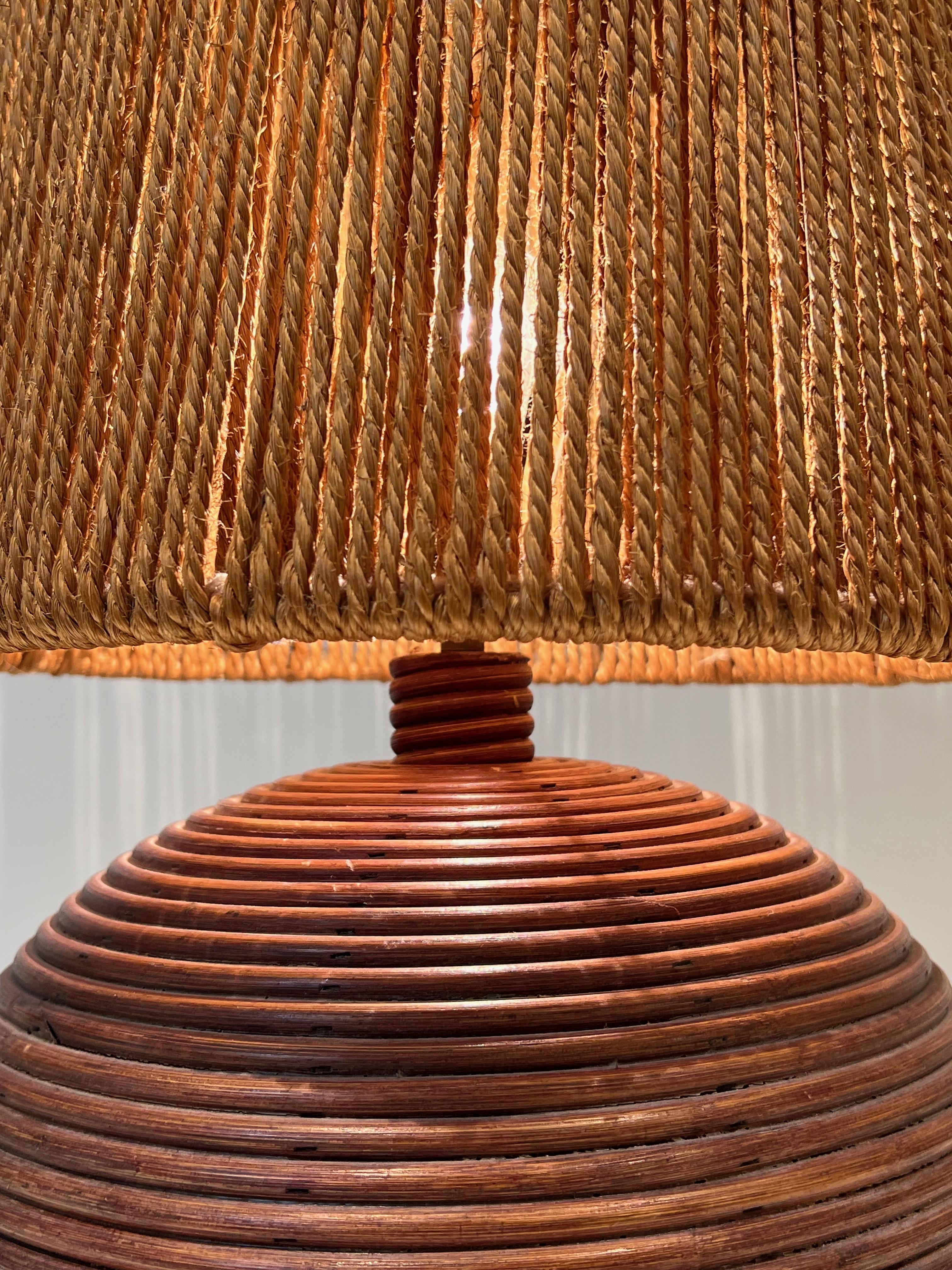 Round Rattan Lamp with Rope Lampshade in the Style of Adrien Adoux Frida Minet For Sale 1