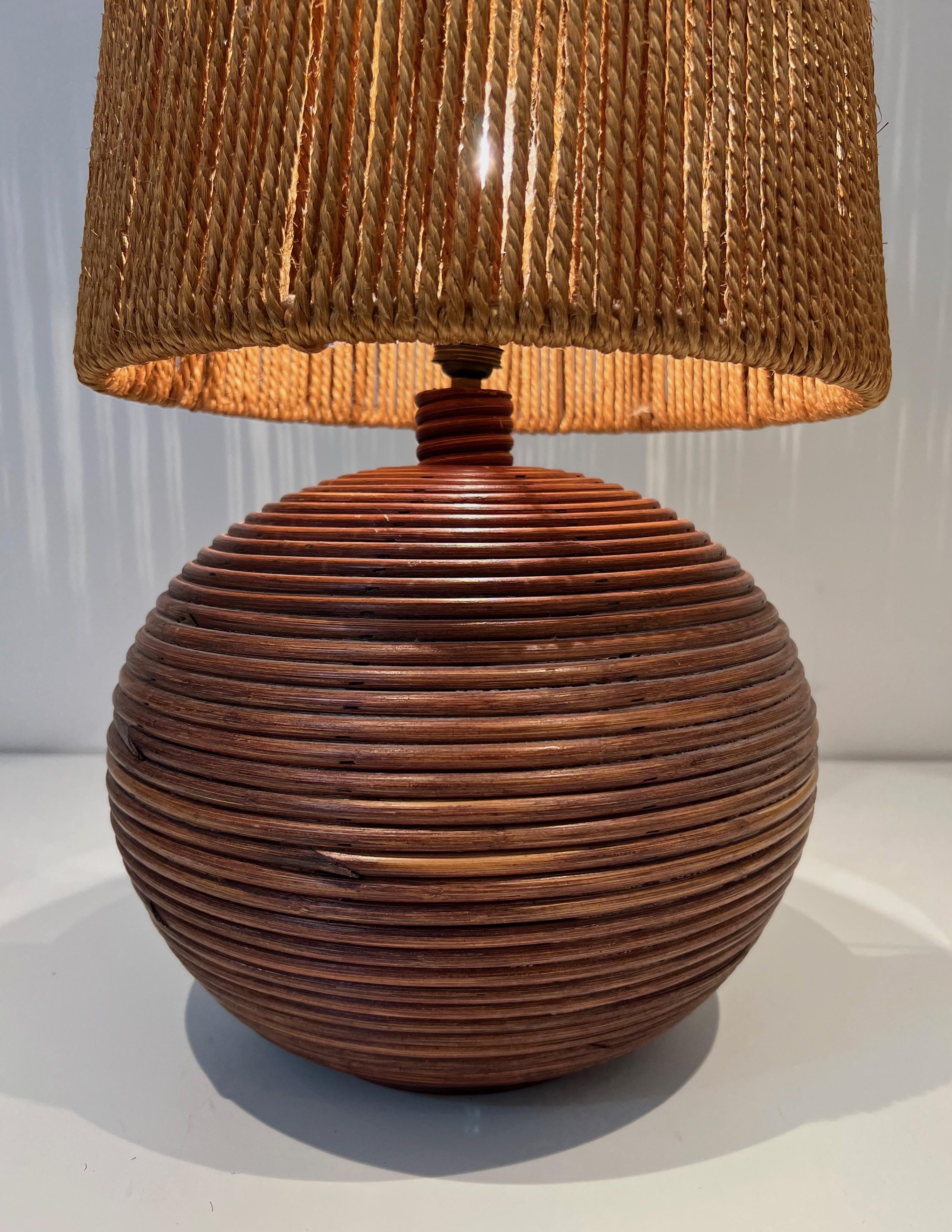 Round Rattan Lamp with Rope Lampshade in the Style of Adrien Adoux Frida Minet For Sale 2