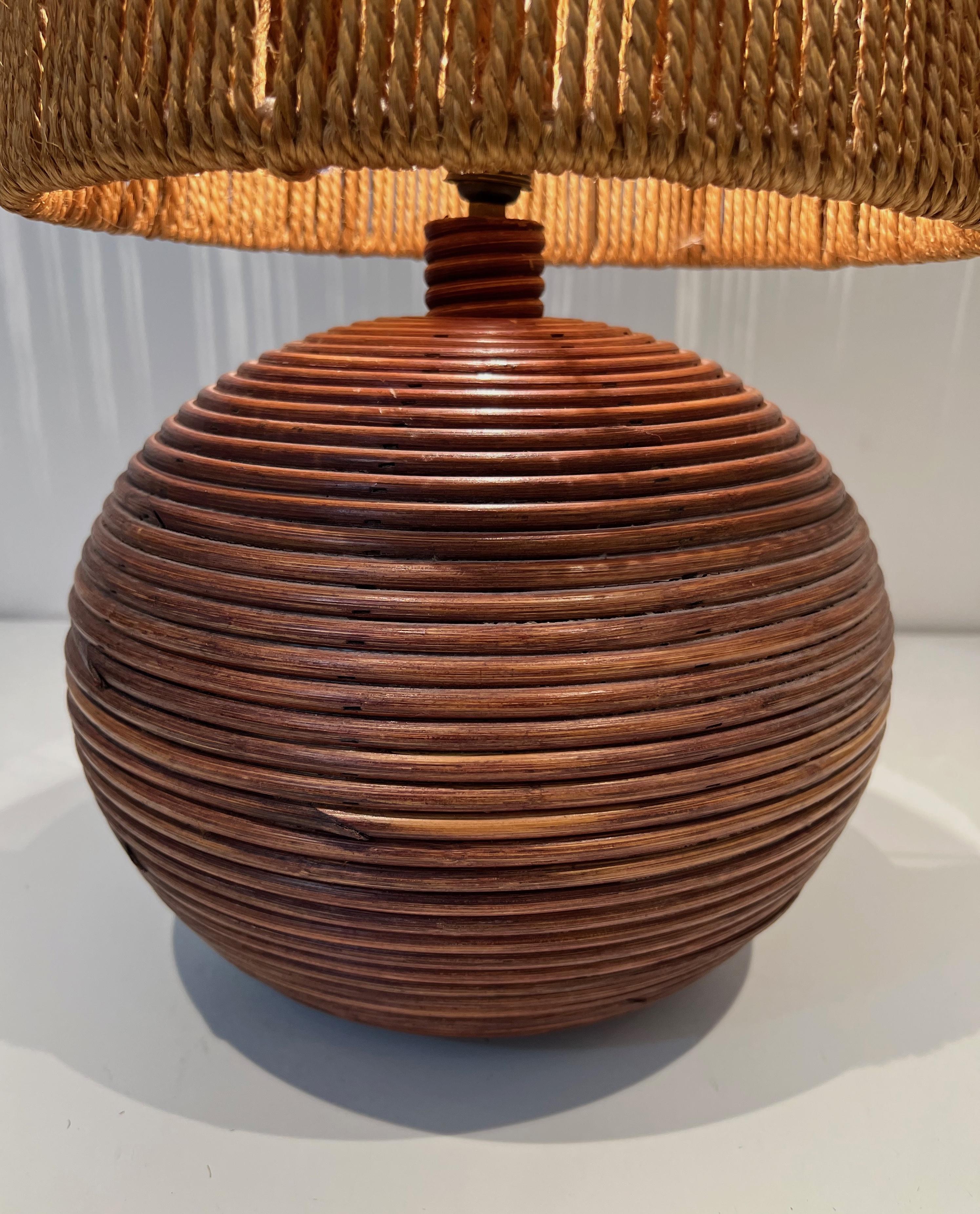 Round Rattan Lamp with Rope Lampshade in the Style of Adrien Adoux Frida Minet For Sale 3