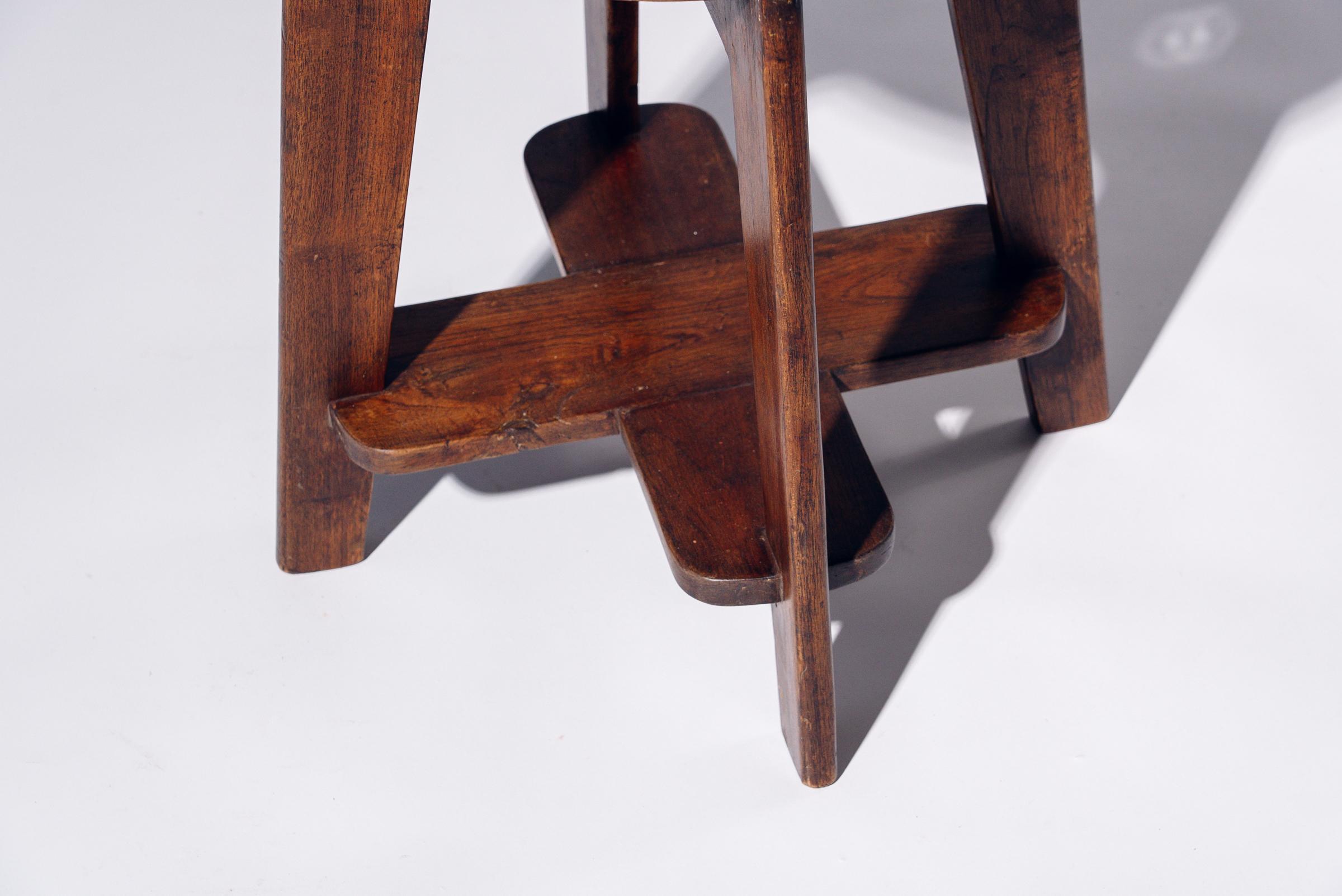 Indian Round Rattan Low Stool by Pierre Jeanneret for Chandigarh, India, Circa 1965-66 For Sale