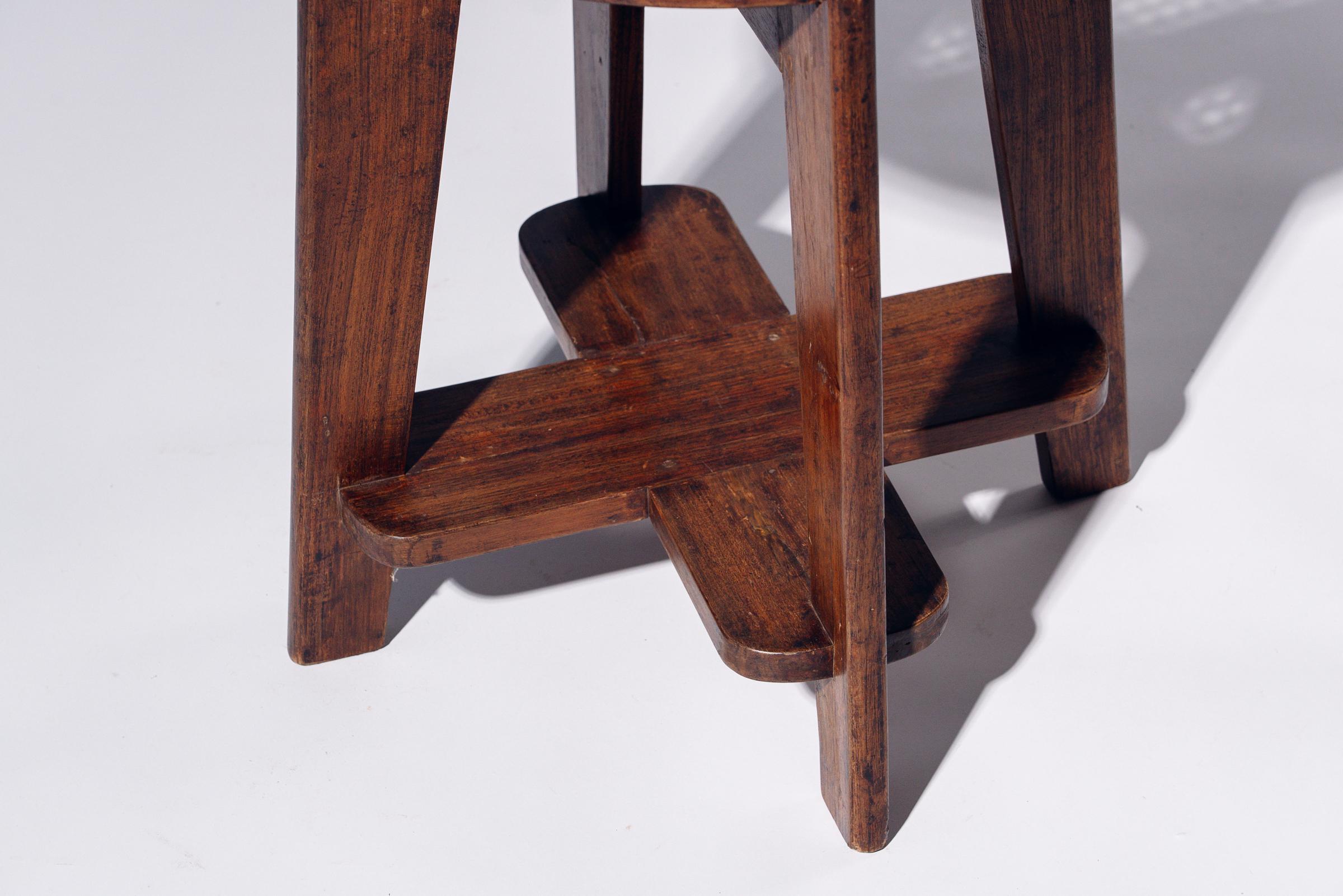 Indian Round Rattan Low Stool by Pierre Jeanneret for Chandigarh, India, Circa 1965-66 For Sale