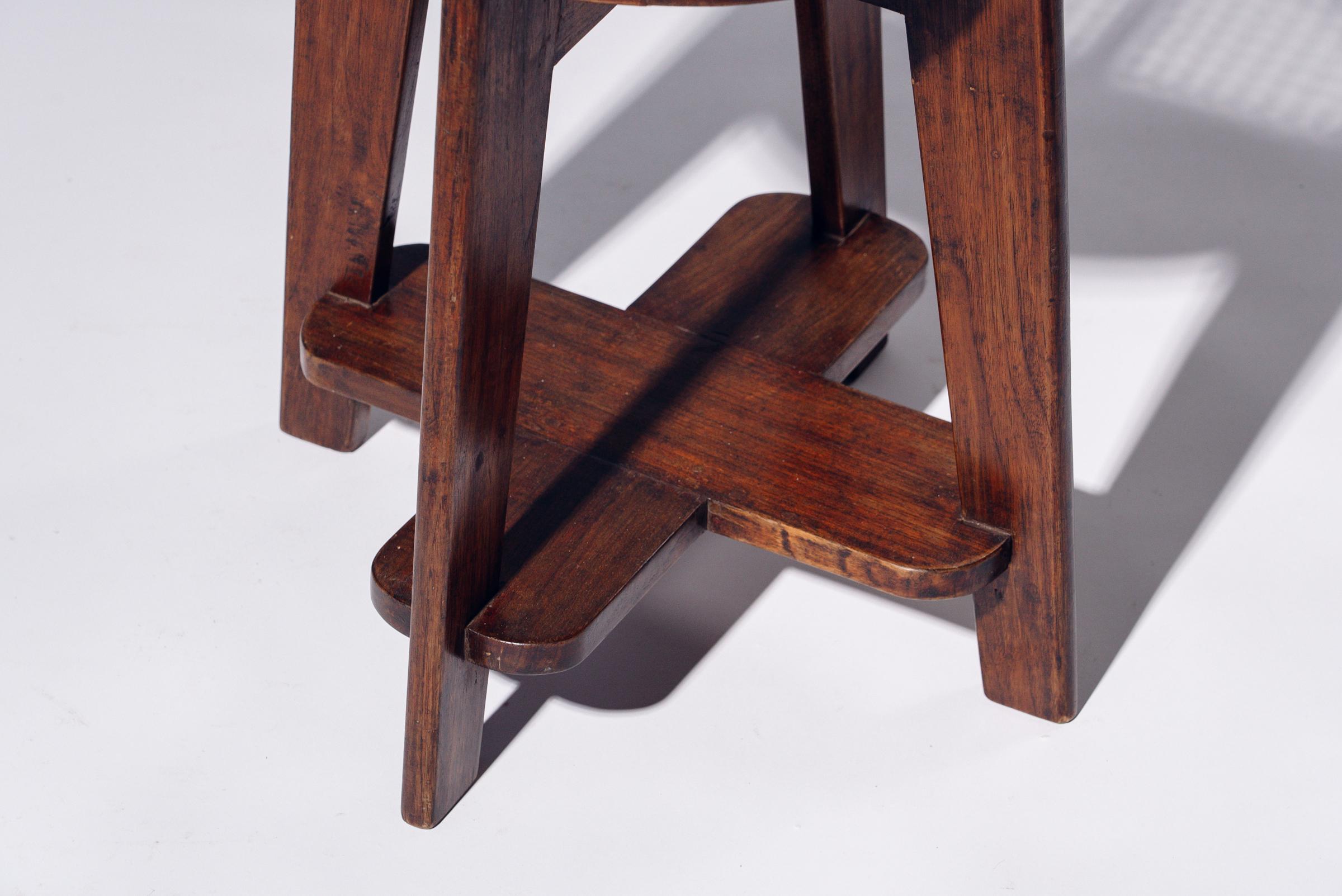 Indian Round Rattan Low Stool by Pierre Jeanneret for Chandigarh, India, Circa 1965-66 For Sale