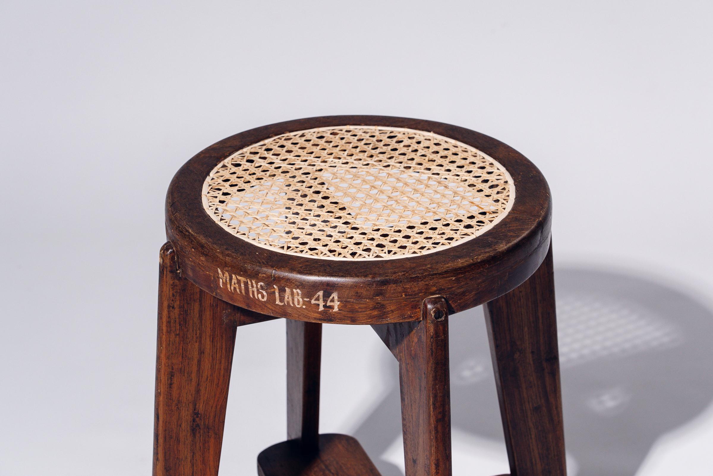 Round Rattan Low Stool by Pierre Jeanneret for Chandigarh, India, Circa 1965-66 In Good Condition For Sale In Tokyo, JP