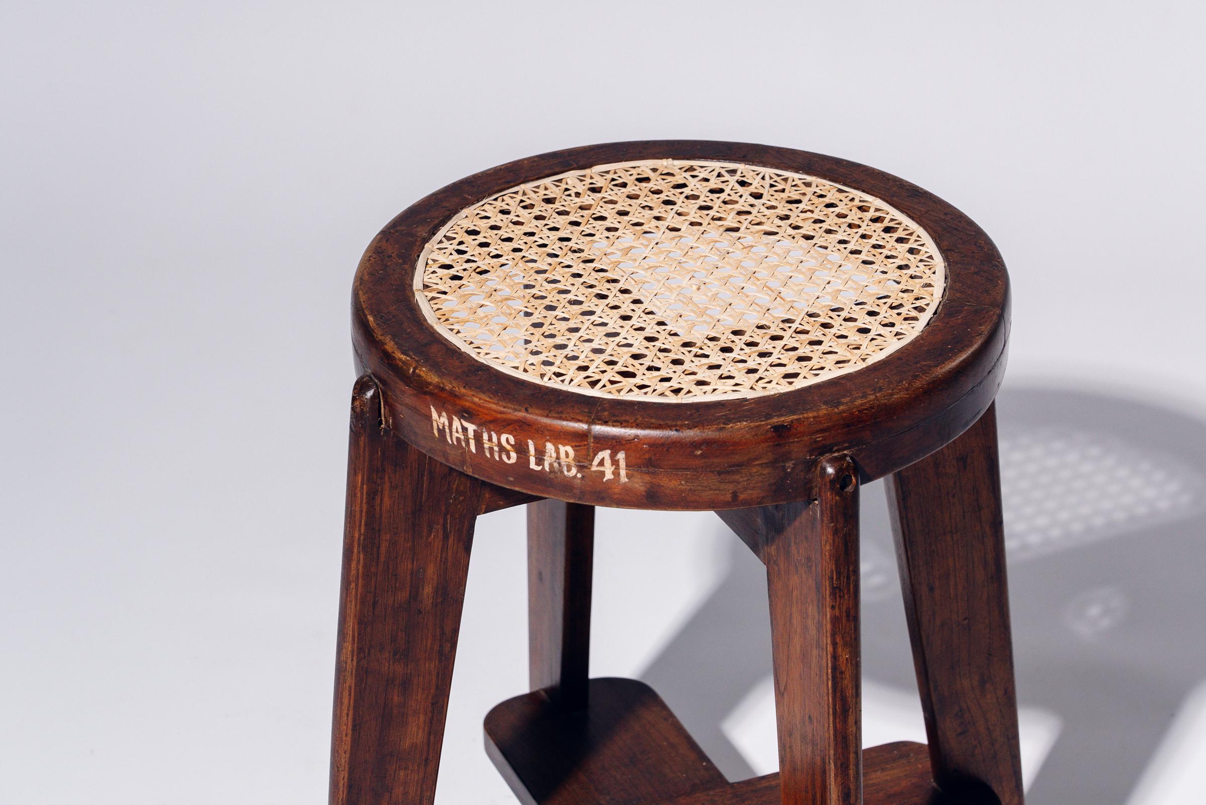 Round Rattan Low Stool by Pierre Jeanneret for Chandigarh, India, Circa 1965-66 In Good Condition For Sale In Tokyo, JP