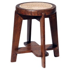 Round Rattan Low Stool by Pierre Jeanneret for Chandigarh, India, Circa 1965-66