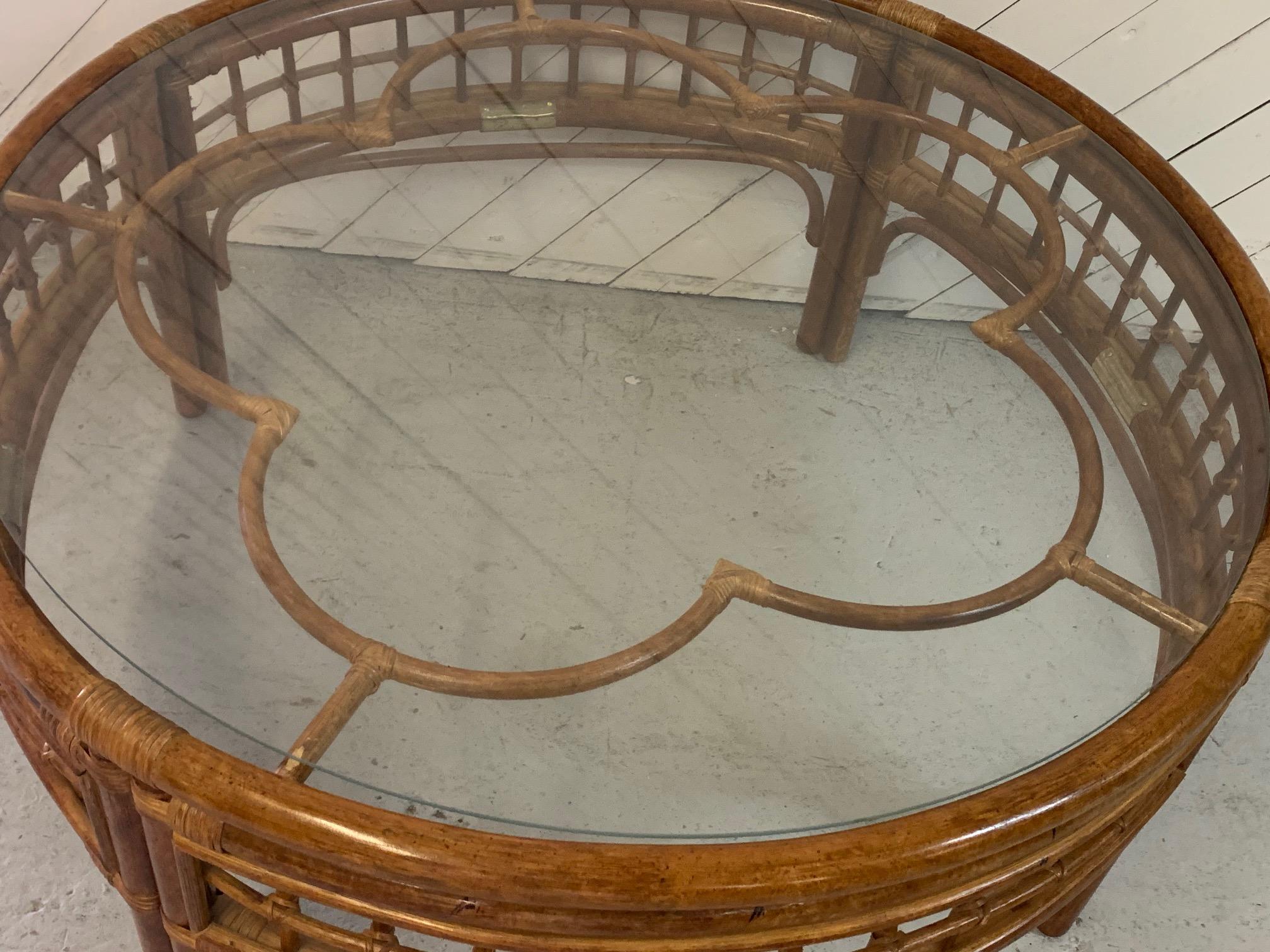 Hollywood Regency Round Rattan Midcentury Coffee Table