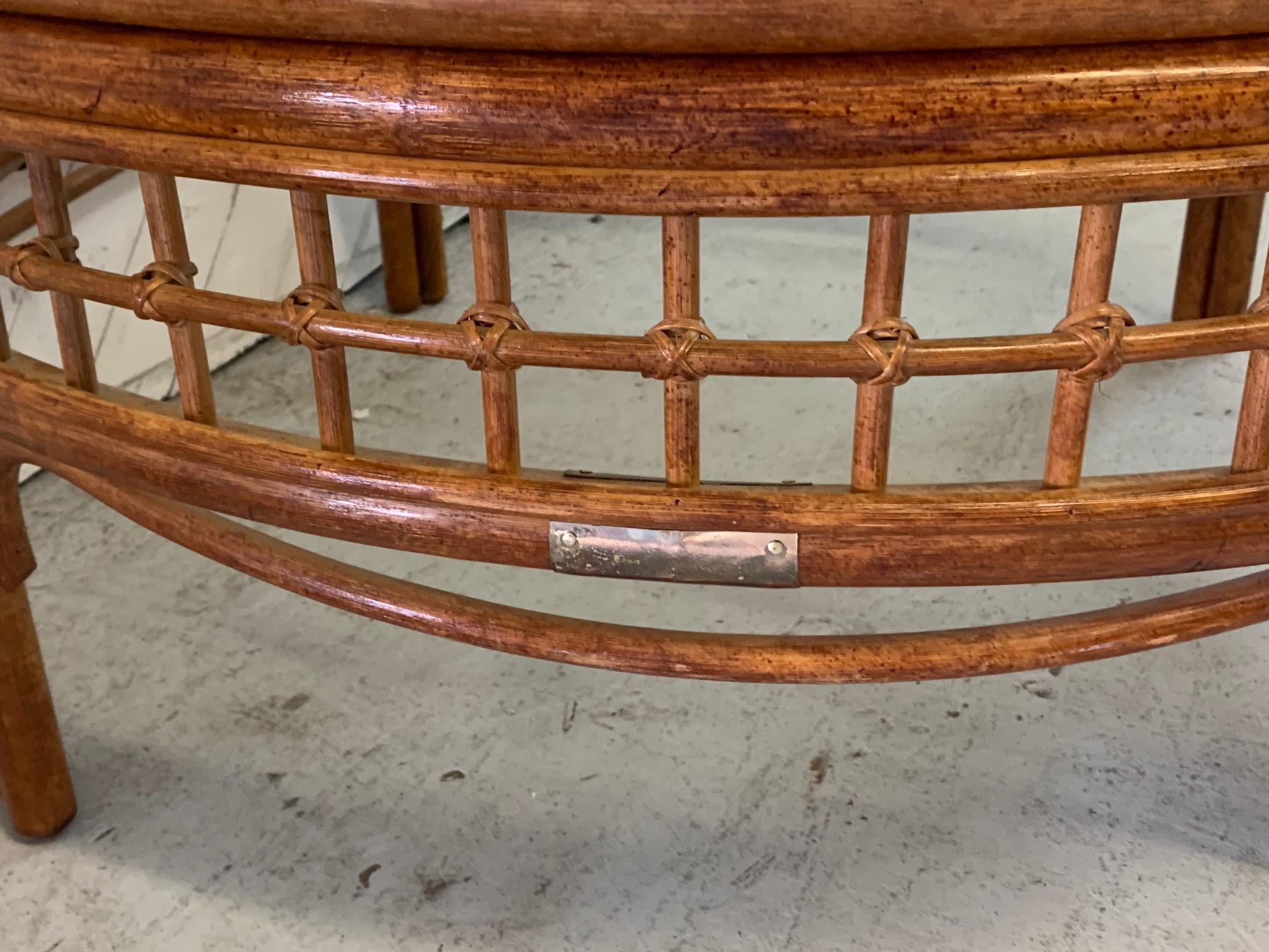 Brass Round Rattan Midcentury Coffee Table