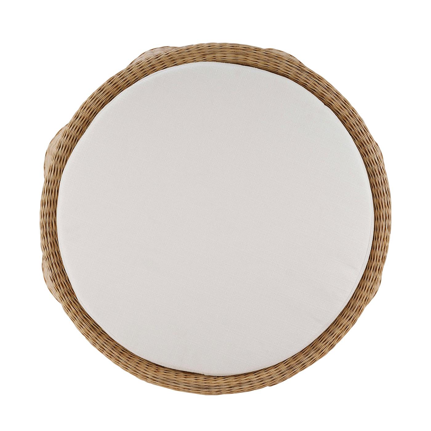 Asian Round Rattan Ottoman For Sale
