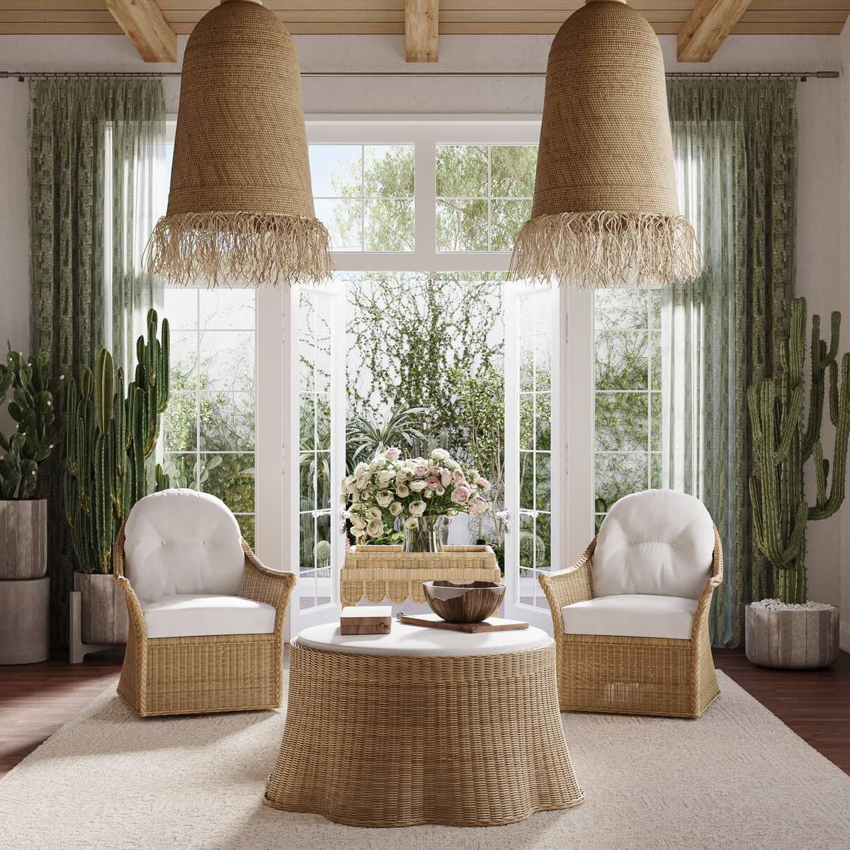 Contemporary Round Rattan Ottoman For Sale