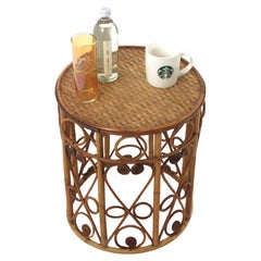 Round Rattan Side Table  with Filigree Details, Spain 60's