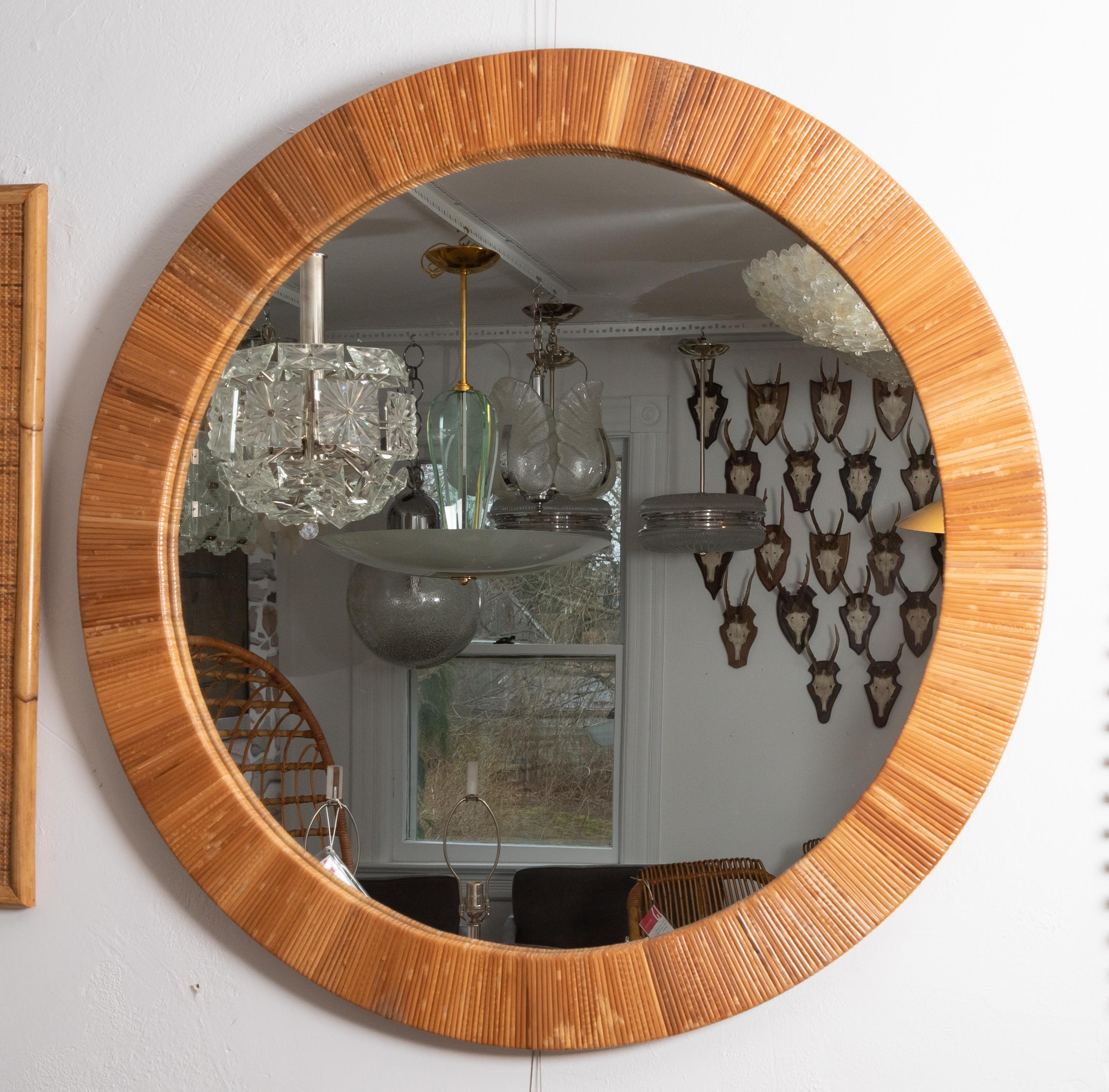 Mid-Century Modern Round Rattan Surround Mirror