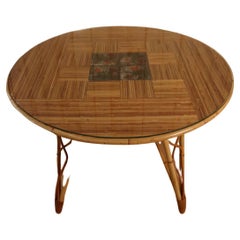 Round Rattan Table Attributed to Audoux Minet