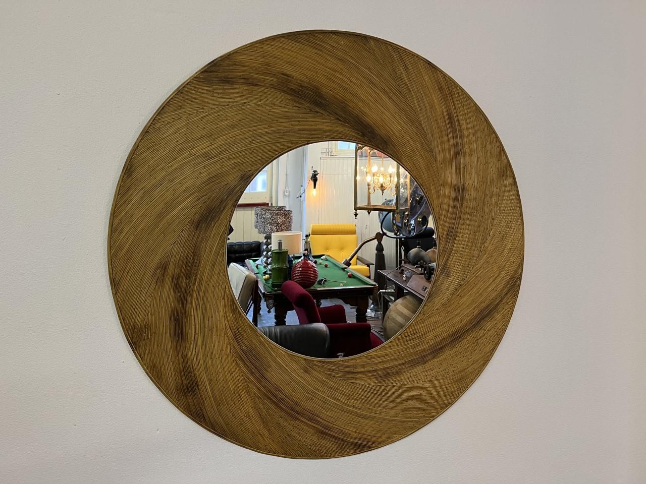 Round Rattan Wall Mirror, 1970s For Sale 1