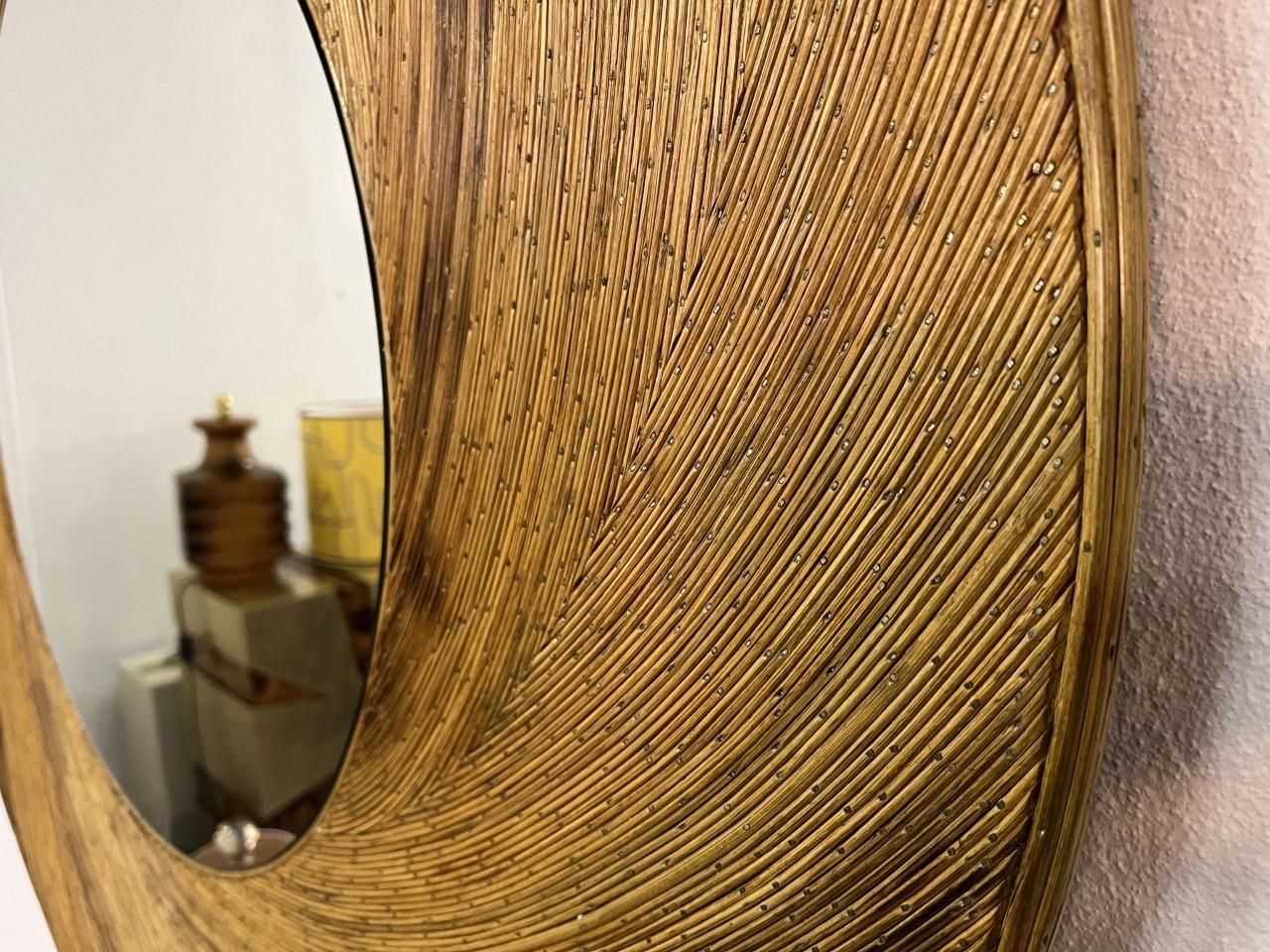 Round Rattan Wall Mirror, 1970s For Sale 2