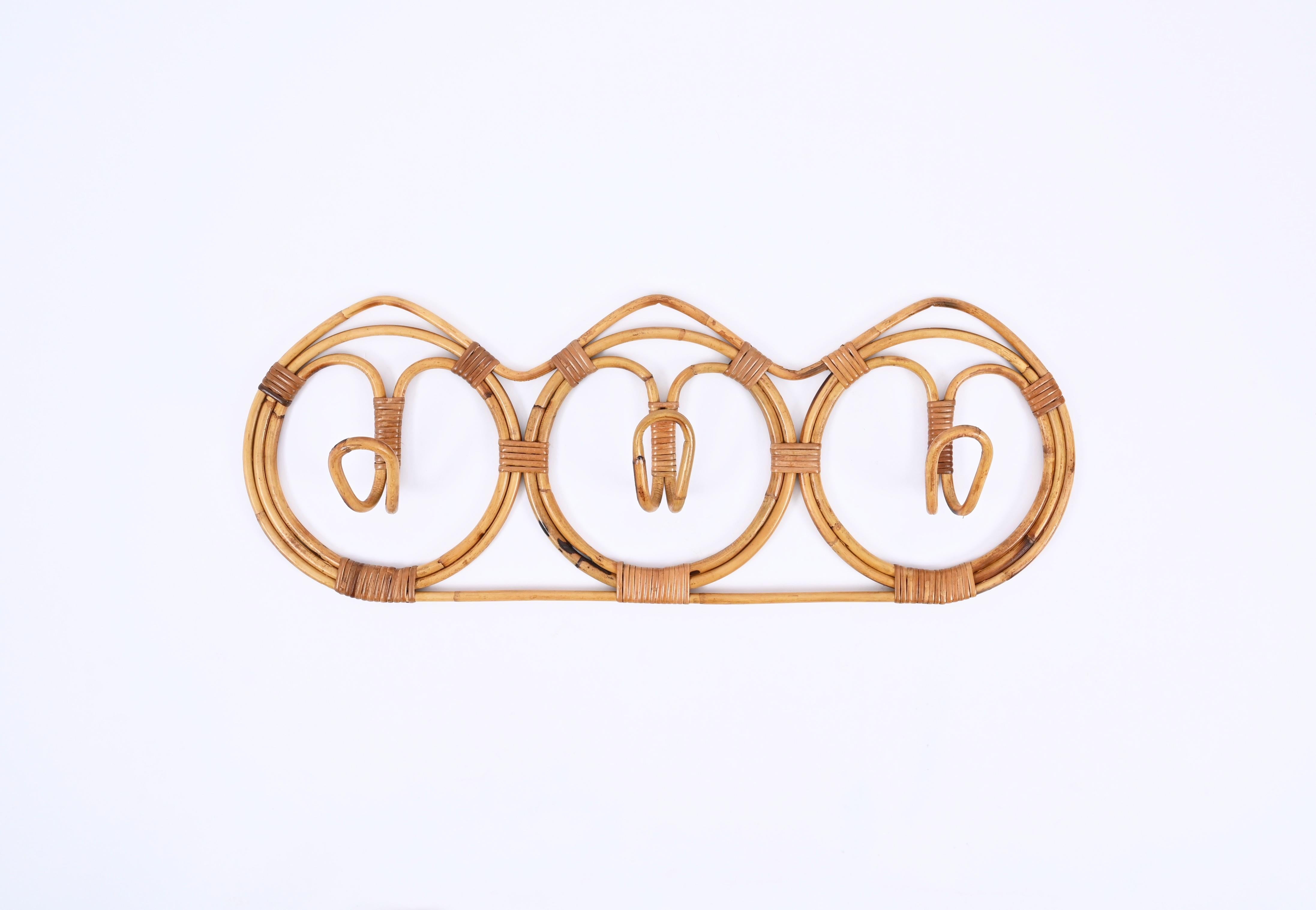 Hand-Crafted Round Rattan, Wicker Coat Rack, Albini and Franca Helg, Italy 1960s