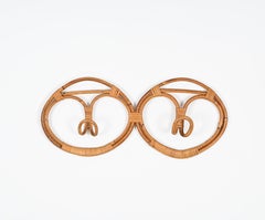 French Riviera Double Coat Rack, Bamboo and Wicker by Albini & Helg, Italy 1960s