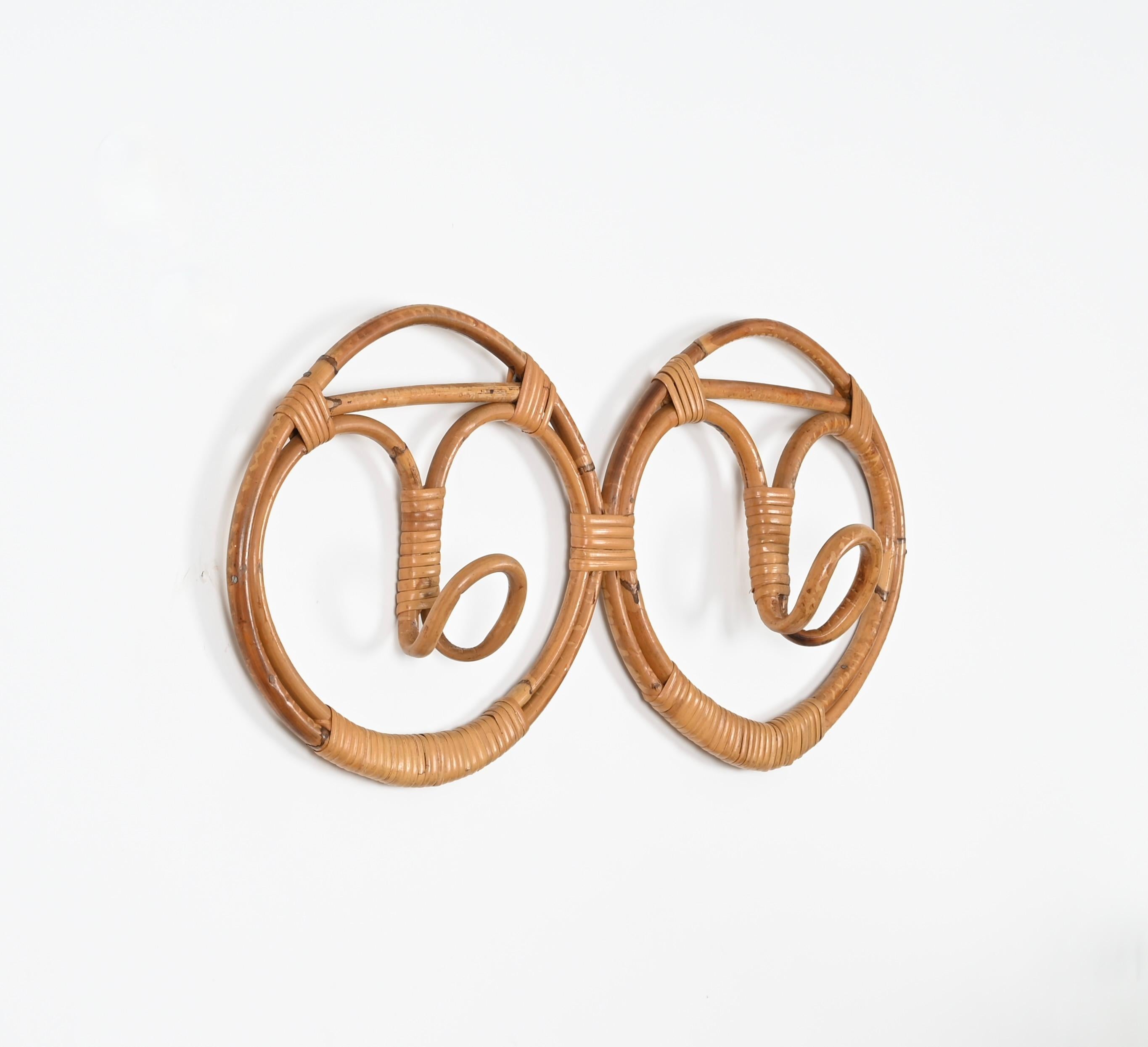 Italian French Riviera Double Coat Rack, Bamboo and Wicker by Albini & Helg, Italy 1960s For Sale