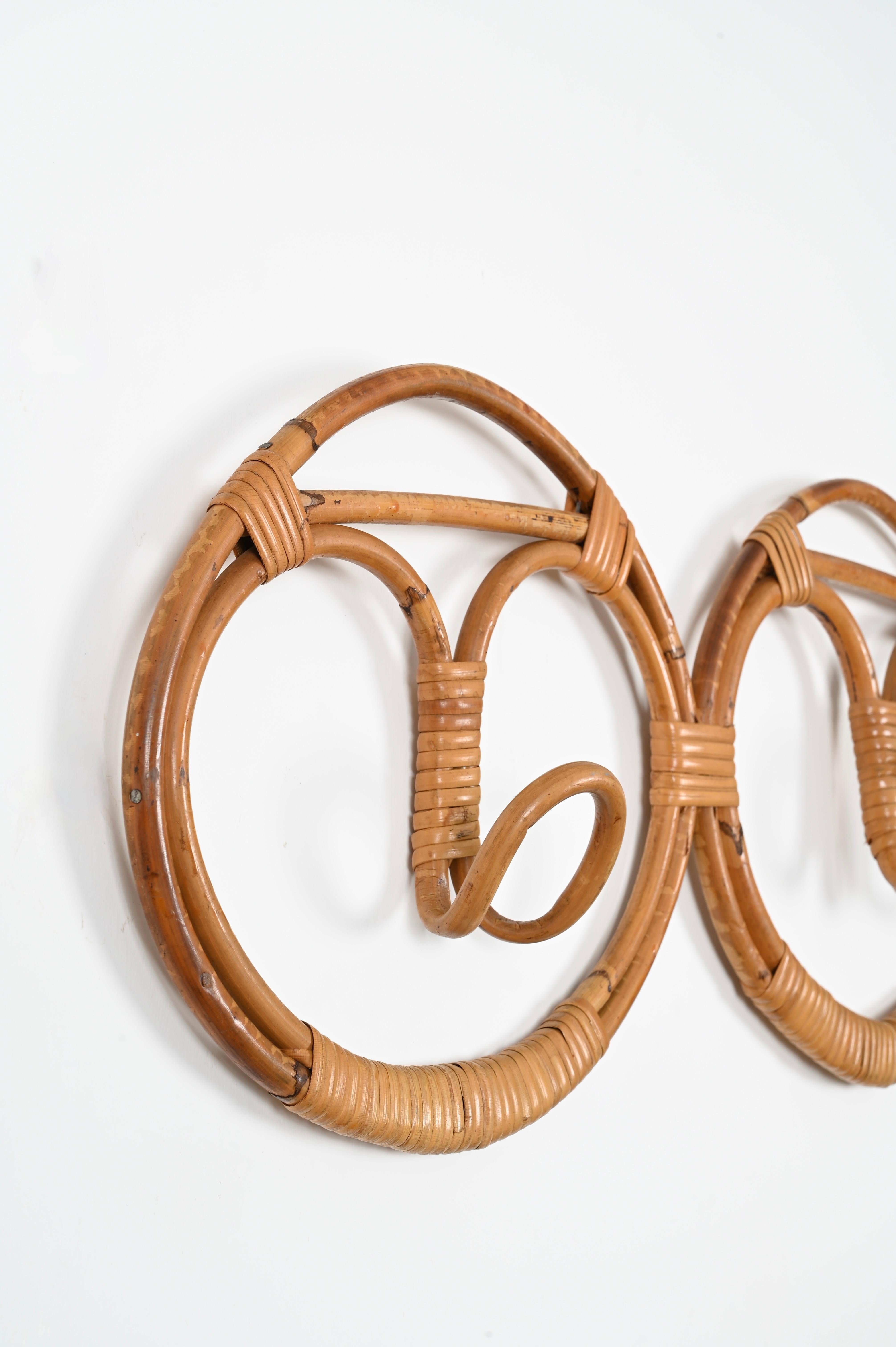 Hand-Crafted French Riviera Double Coat Rack, Bamboo and Wicker by Albini & Helg, Italy 1960s For Sale