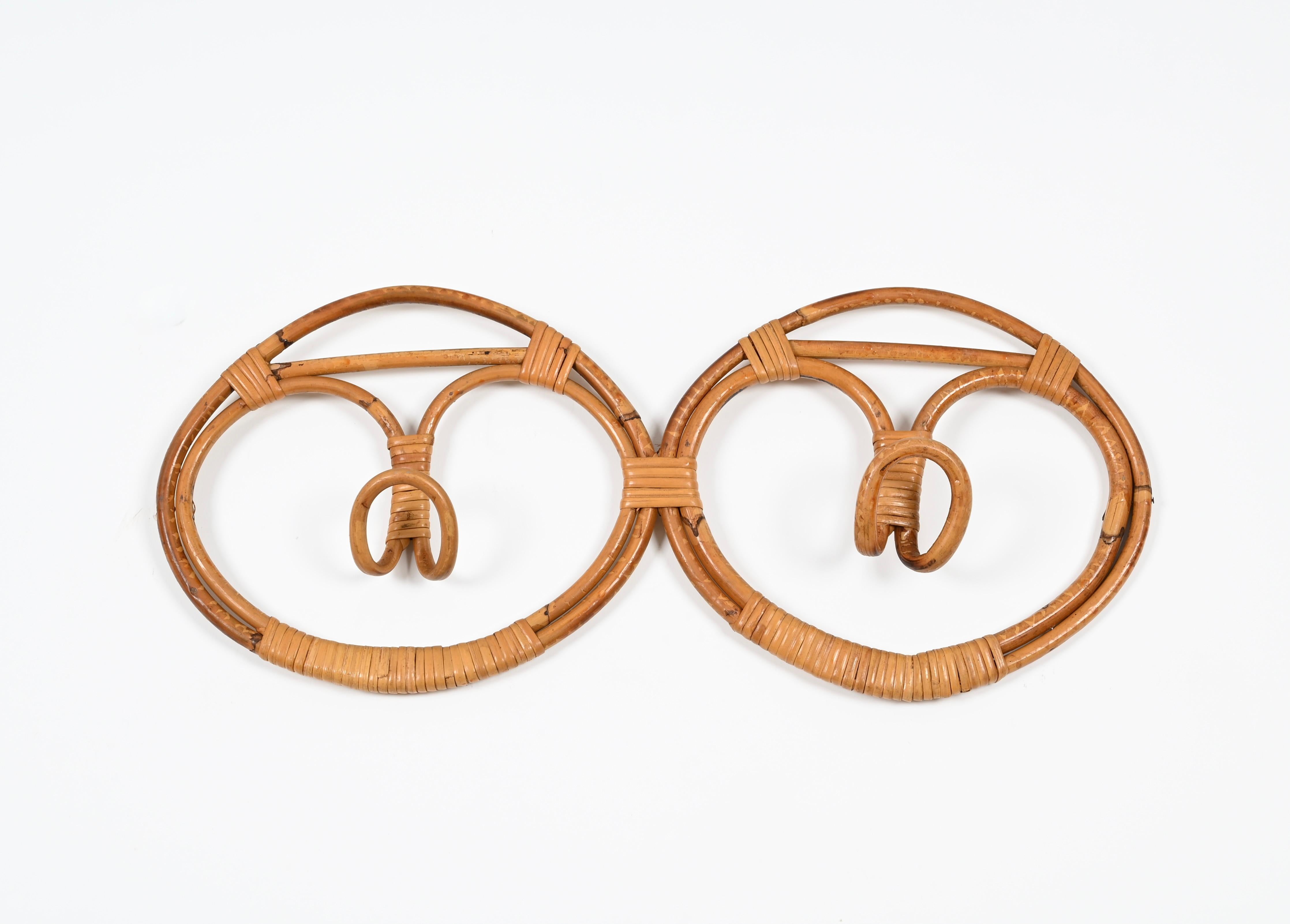 French Riviera Double Coat Rack, Bamboo and Wicker by Albini & Helg, Italy 1960s In Good Condition For Sale In Roma, IT