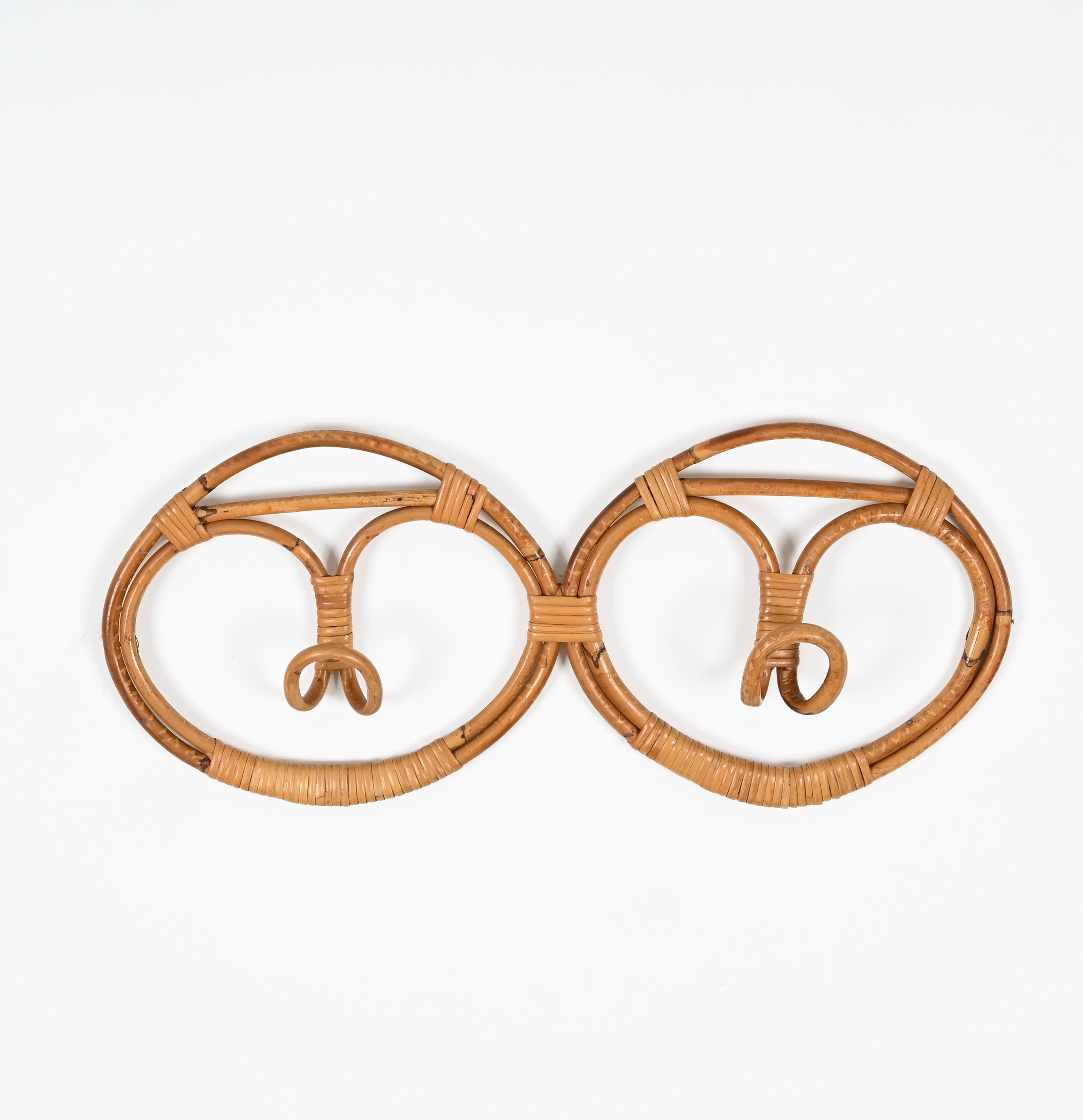 Mid-20th Century French Riviera Double Coat Rack, Bamboo and Wicker by Albini & Helg, Italy 1960s For Sale