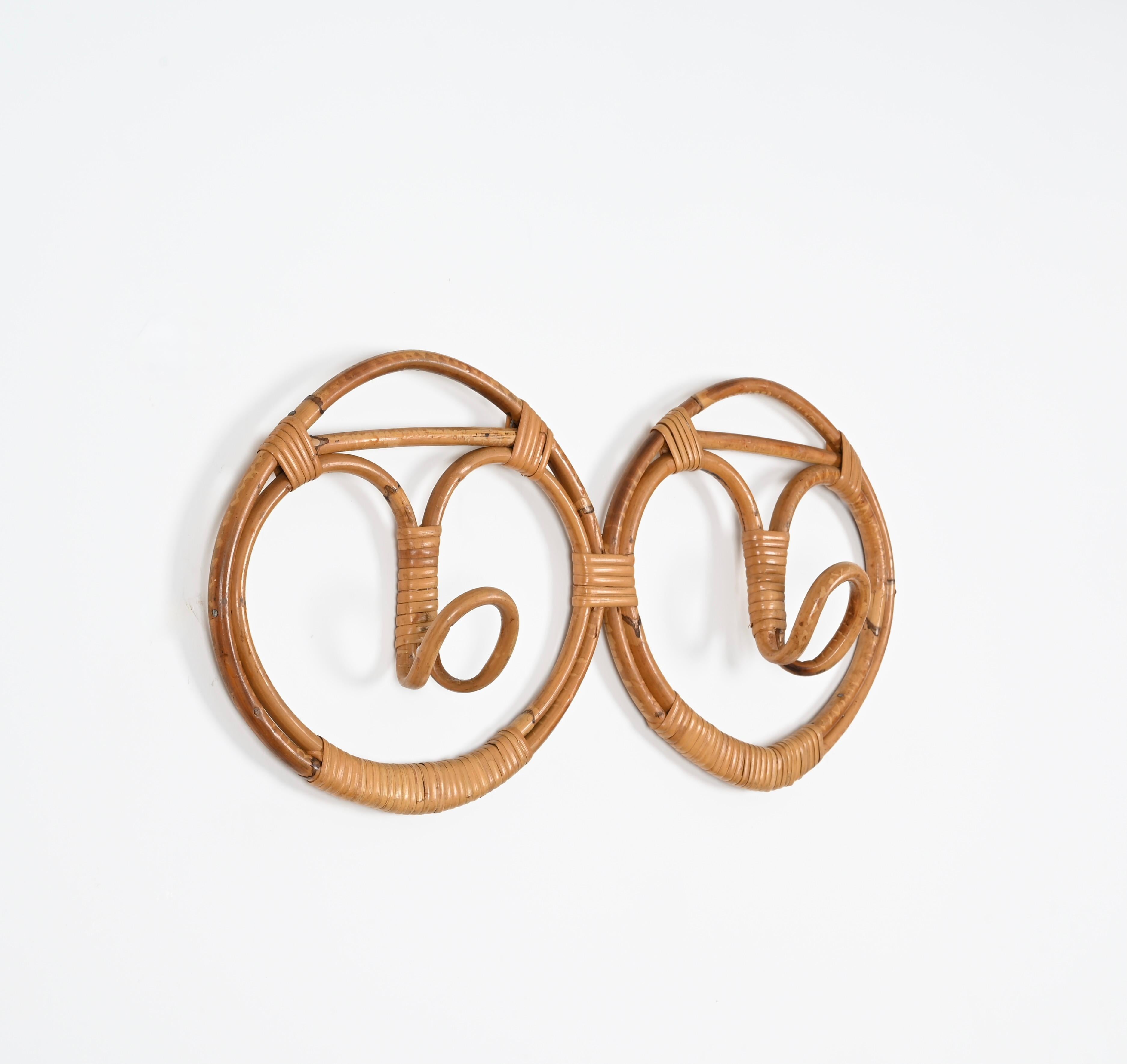 French Riviera Double Coat Rack, Bamboo and Wicker by Albini & Helg, Italy 1960s For Sale 2